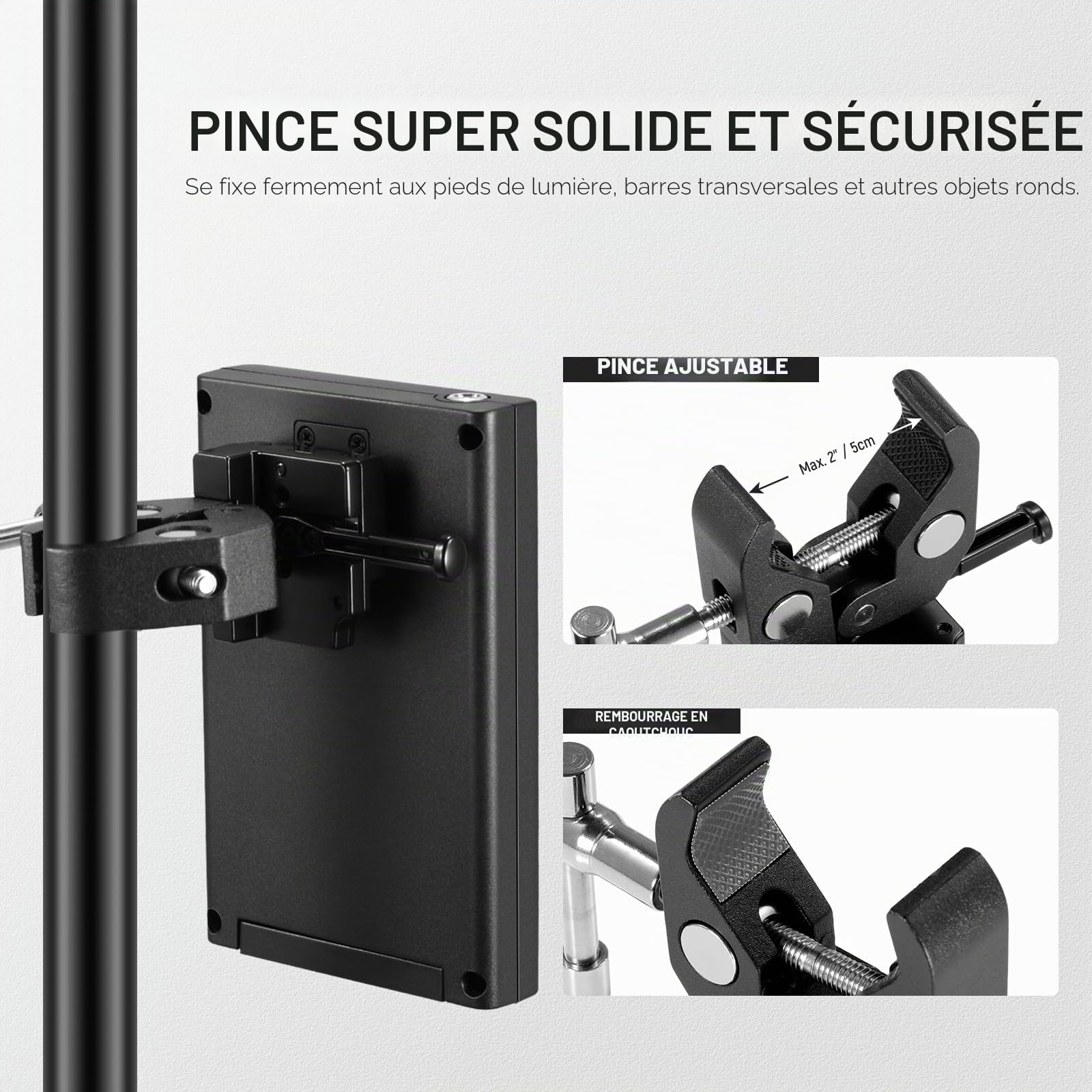 NEEWER Adaptateur convertisseur de Batterie NP-F vers Support V, avec Support de Poteau Super Pince, Plaque Double Canal Compatible avec Sony npf Batterie F970 F750, câble CC 5,5 x 2,5mm, PS010E