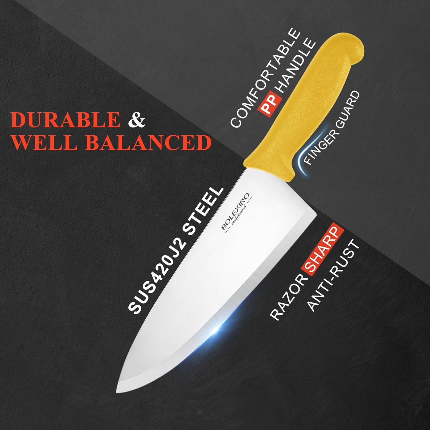 8 inch Japanese High Carbon Stainless Steel Chef Knife, Professional Extra Sharp Wide Cook Knife with Non-slip Ergonomic Handle, for Kitchen Home Restaurant - Image 3