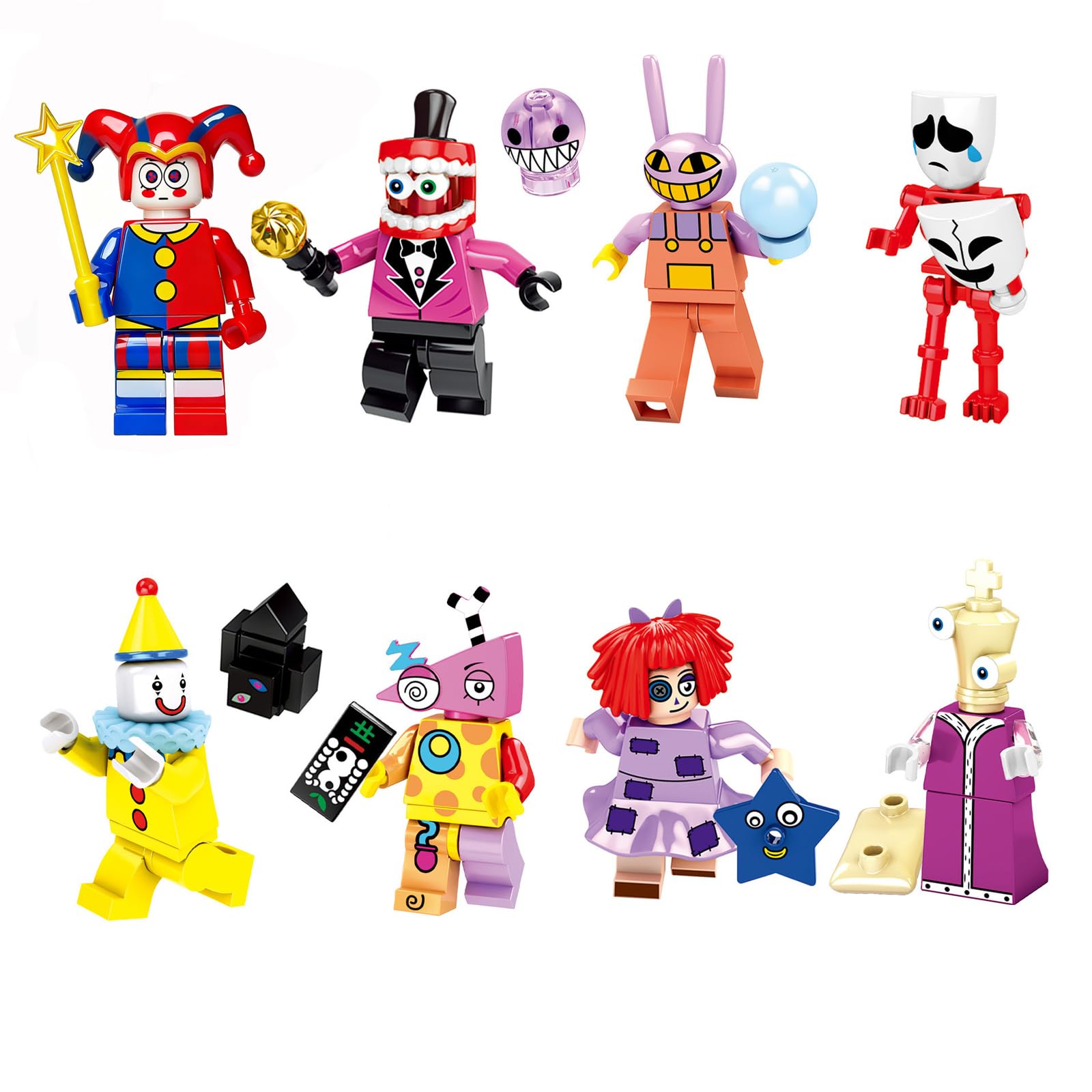 8PCS Circus Figure Toys Action Figure Movie Cartoon Circus Merch Character Figure Building Blocks Set Collectible Toy Bricks for for Fans Boys Girls A02
