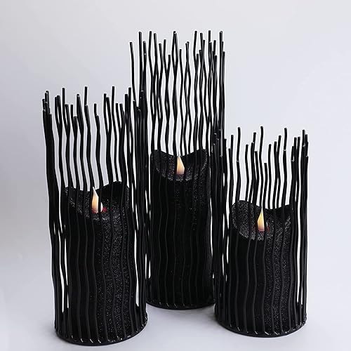 Miniatura 8 de Juego de 3 portavelas de pilar de sauce de alambre de metal, juego creativo de portavelas de jaula de alambre para decoración de chimenea, 81012