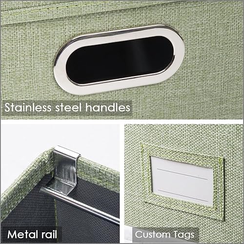 Miniatura 27 de PRANDOM Caja organizadora de archivos, juego de 4 carpetas plegables decorativas de lino para almacenamiento de archivos colgantes con tapas, Gris