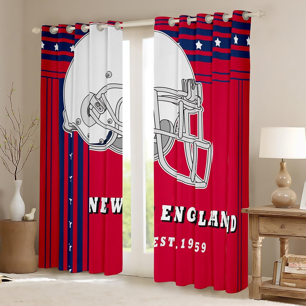 Erosebridal Curtains for Boys American Football City Blackout Curtains American Flag Style Curtains & Drapes for Kids Birthday Gifts, Football Lovers Window Treatments 42''Wx63''L(New England)