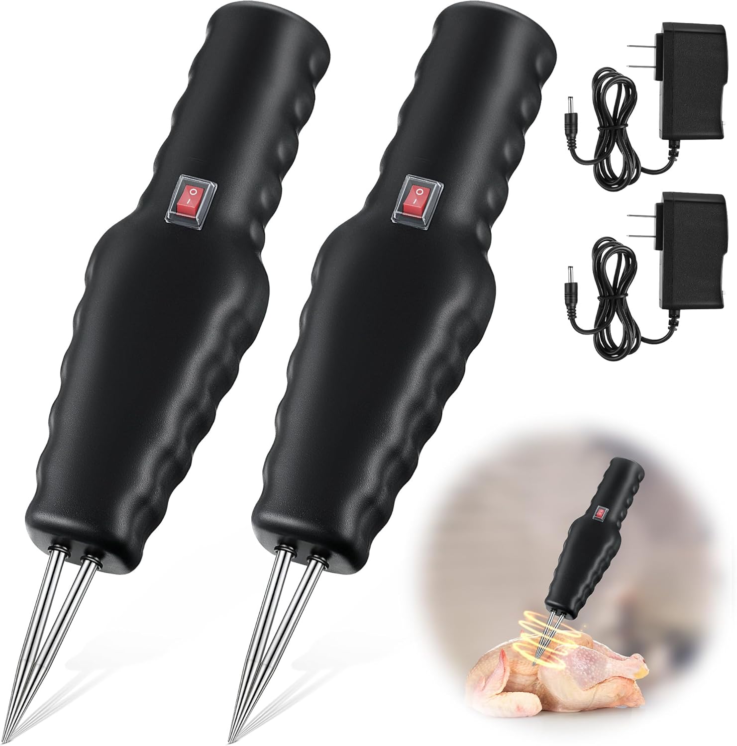 Saillong 2 Pack Handheld Chicken Plucker, Electric Quick Poultry Plucker Machine for Removing The Pin Feathers, Portable Rechargeable Waterproof Feather Plucker for Chicken Duck Goose Bird (Black)