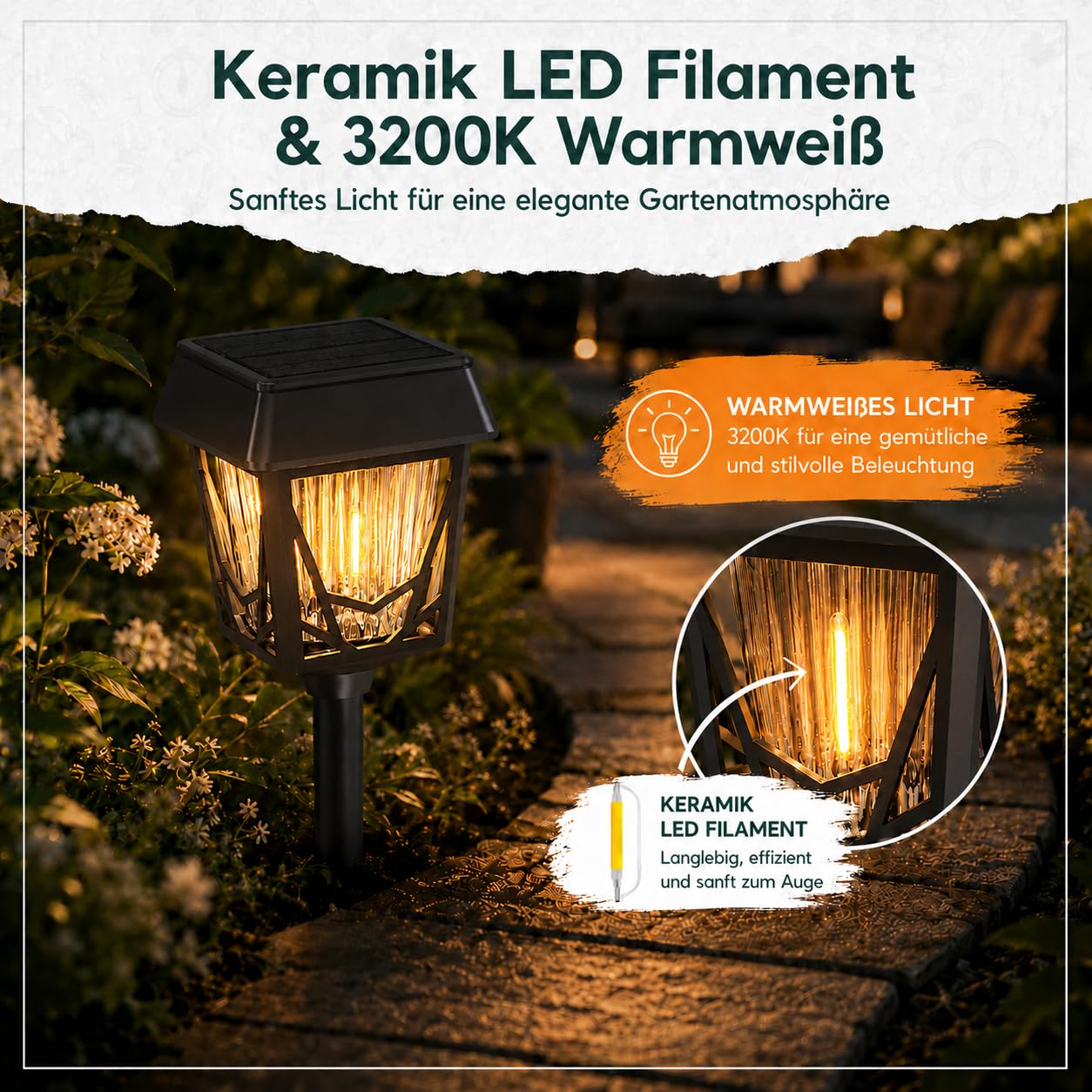 ROCAM Solarleuchten Garten Außen 6er Set, Solarlampen für außen Wegleuchten
