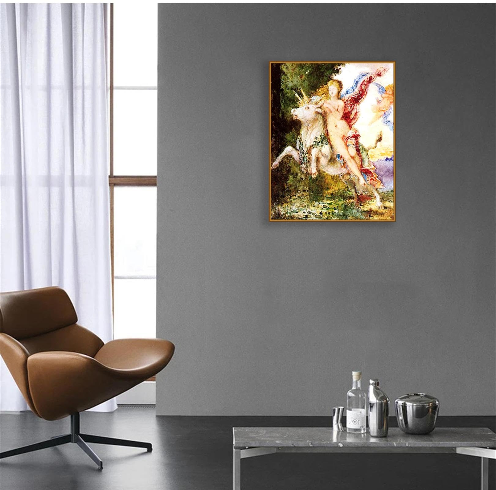 Gustave Moreau Cuadro en lienzo,Europa y el toro,Reproducciones de Cuadros Famosos Carteles e Impresiones Para DecoracióN del Hogar60x50cm(24x20in) marco de teca