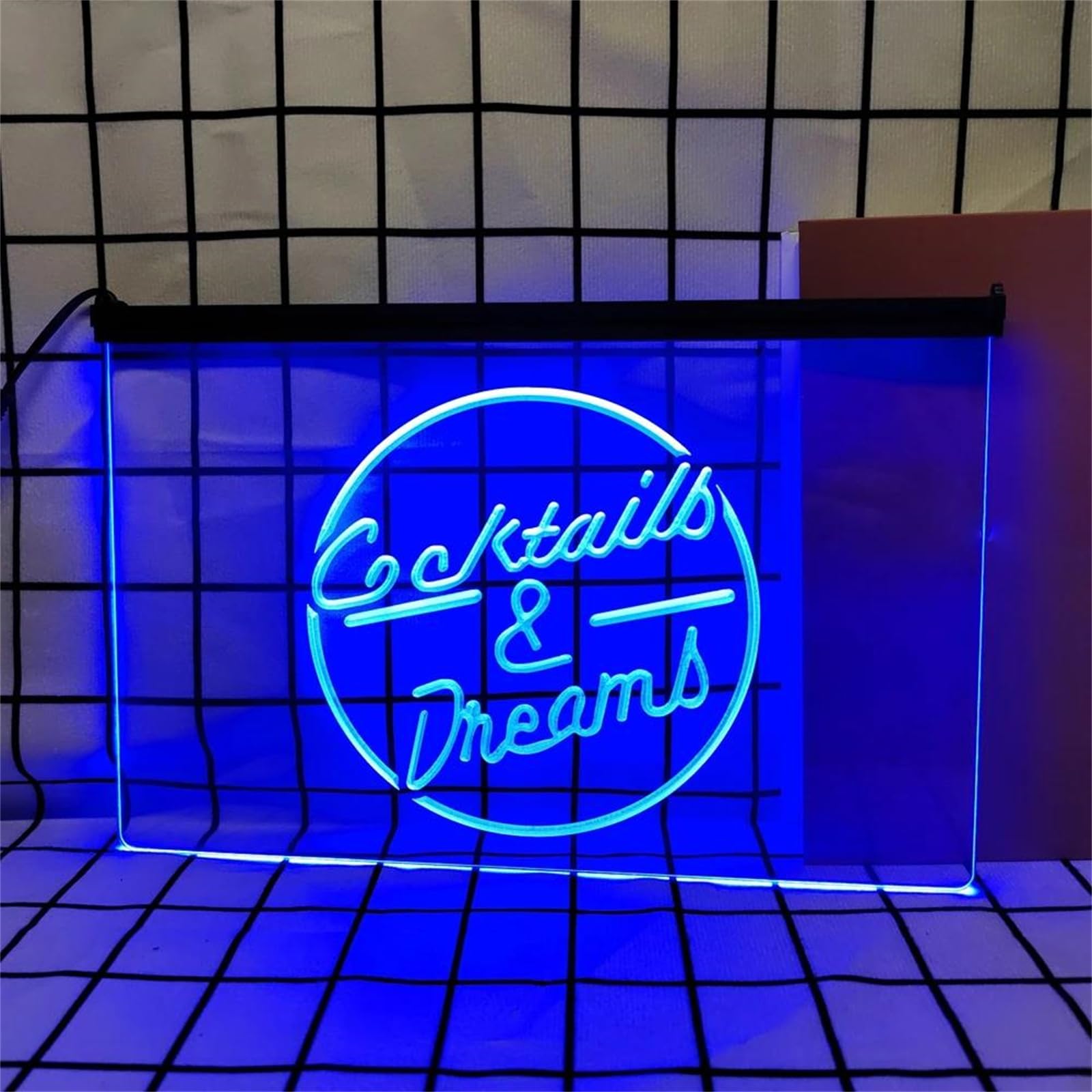 Zayeksole Cocktails & Dreams Dimmable Neon Sign for Wall Decor, USB Powered LED Advertising Cocktails & Dreams Neon Light Sign for Bar, Nightclub,Blue,60x40cm