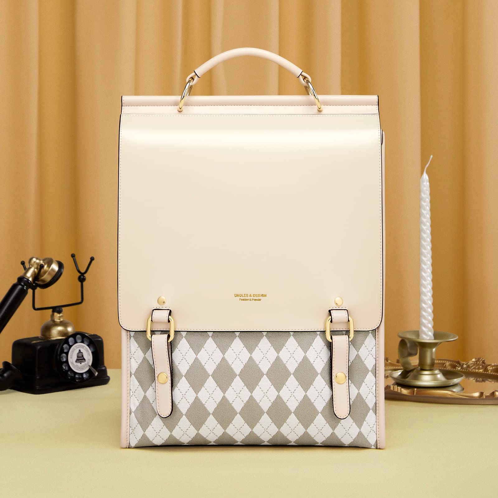 Cnolés - Mochila de piel para mujer, elegante, impermeable, para mujer, antirrobo, para mujer, mochila de piel antirrobo, para mujer, para ordenador portátil, Beige-3268, large, Elegante