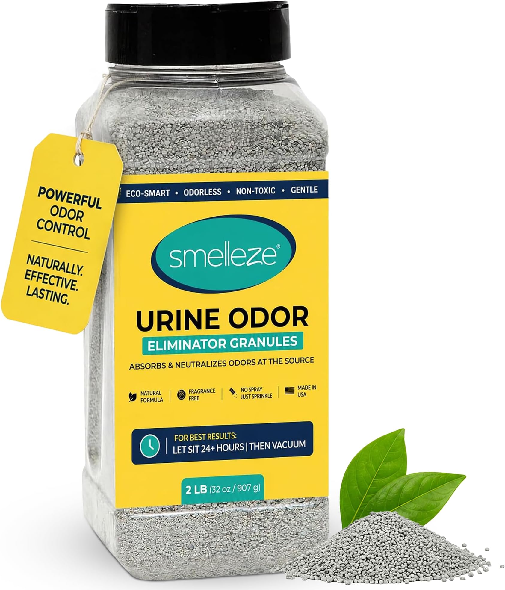 SMELLEZE Natural Urine Odor Absorber Granules 2 lb, Fragrance-Free Powder