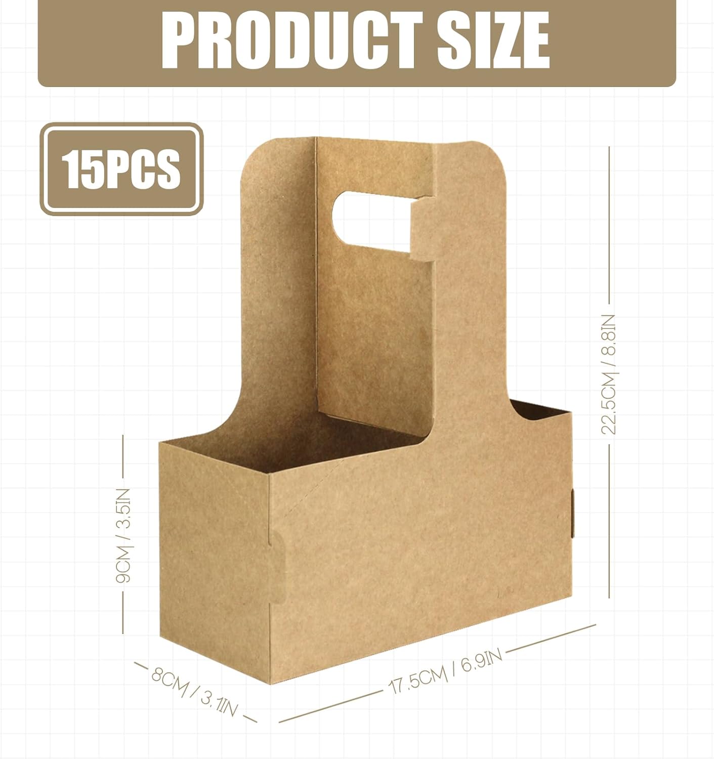 2 Cup Disposable Drink Carrier for Delivery with Handle,15 Count Kraft Paperboard Cup Holder,Cup Carriers for Hot or Cold Drinks,Coffee Carrier, Food Delivery,Take Out Cup Carriers (Brown) - Image 2