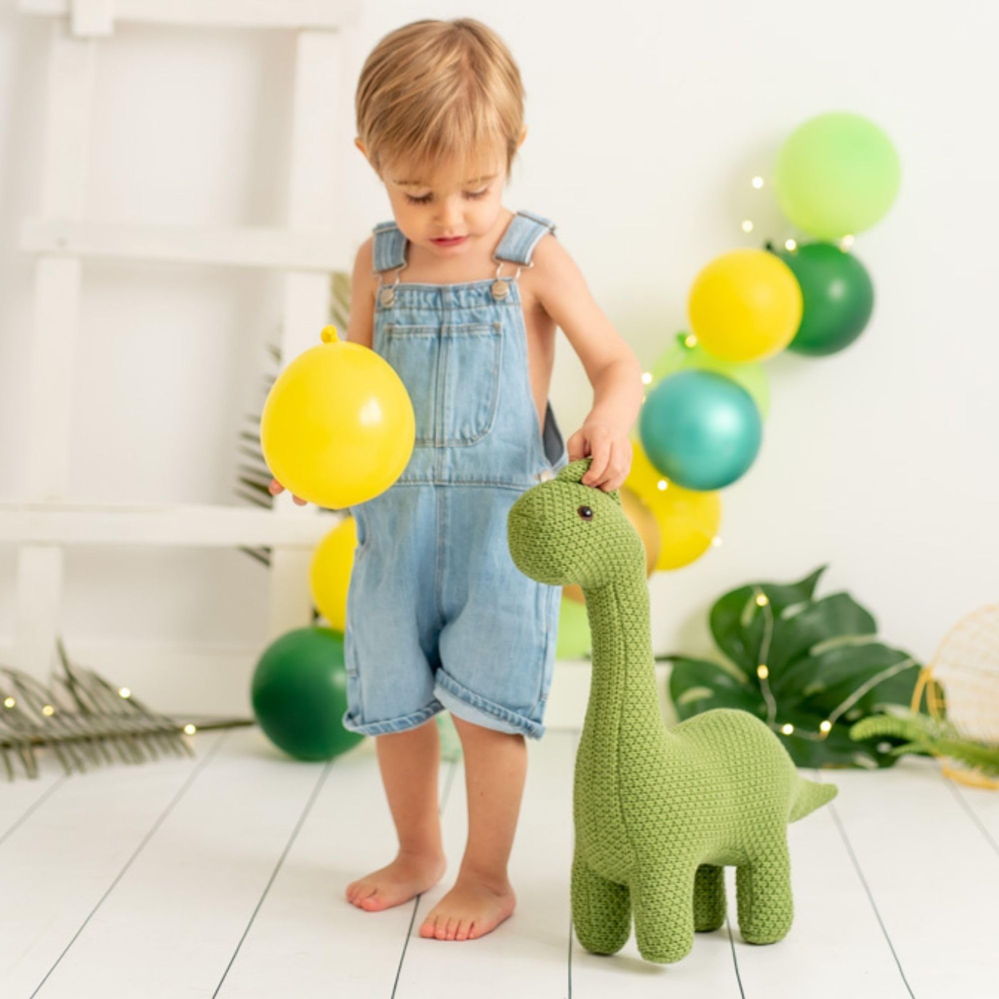 CROCHETTS 100% ręcznie robiony bawełniany dinozaur, miękka i lekka zabawka dla niemowląt, pluszowa, nadająca się do prania, dekoracja do pokoju dziecięcego, oryginalny prezent (43 cm)