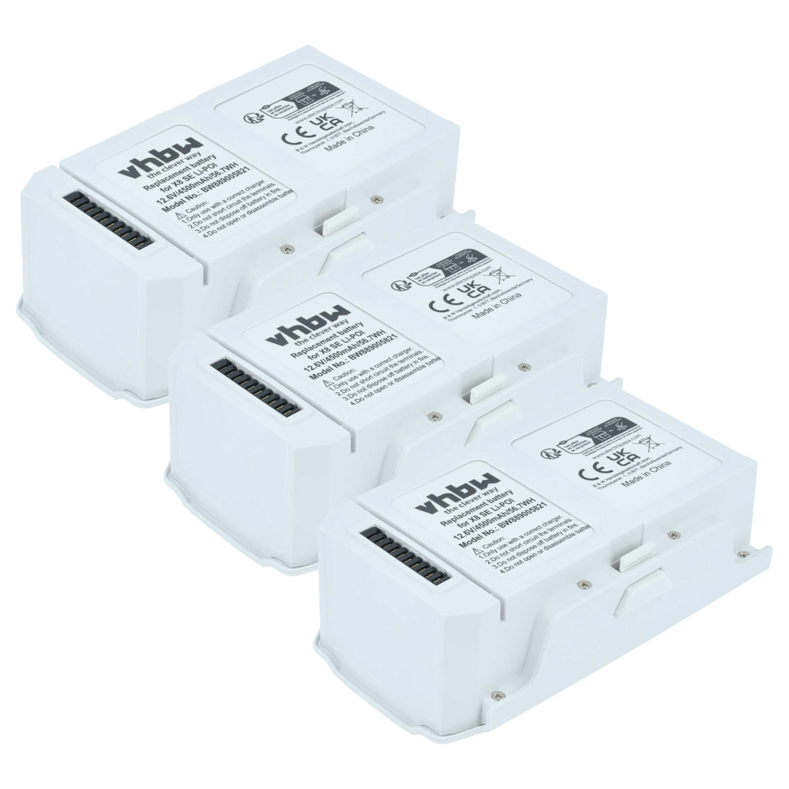 vhbw 3x batteria compatibile con Xiaomi Fimi X8 SE 2020, SE 2022 drone quadricottero multicottero (4500mAh, 12,6V, Li-Poly)