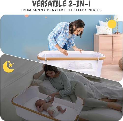 Miniatura 2 de Moisés para bebé 2 en 1 con ruedas, malla transpirable con colchón, opción de inclinación, 5 alturas ajustables para recién nacidos a bebés de 6