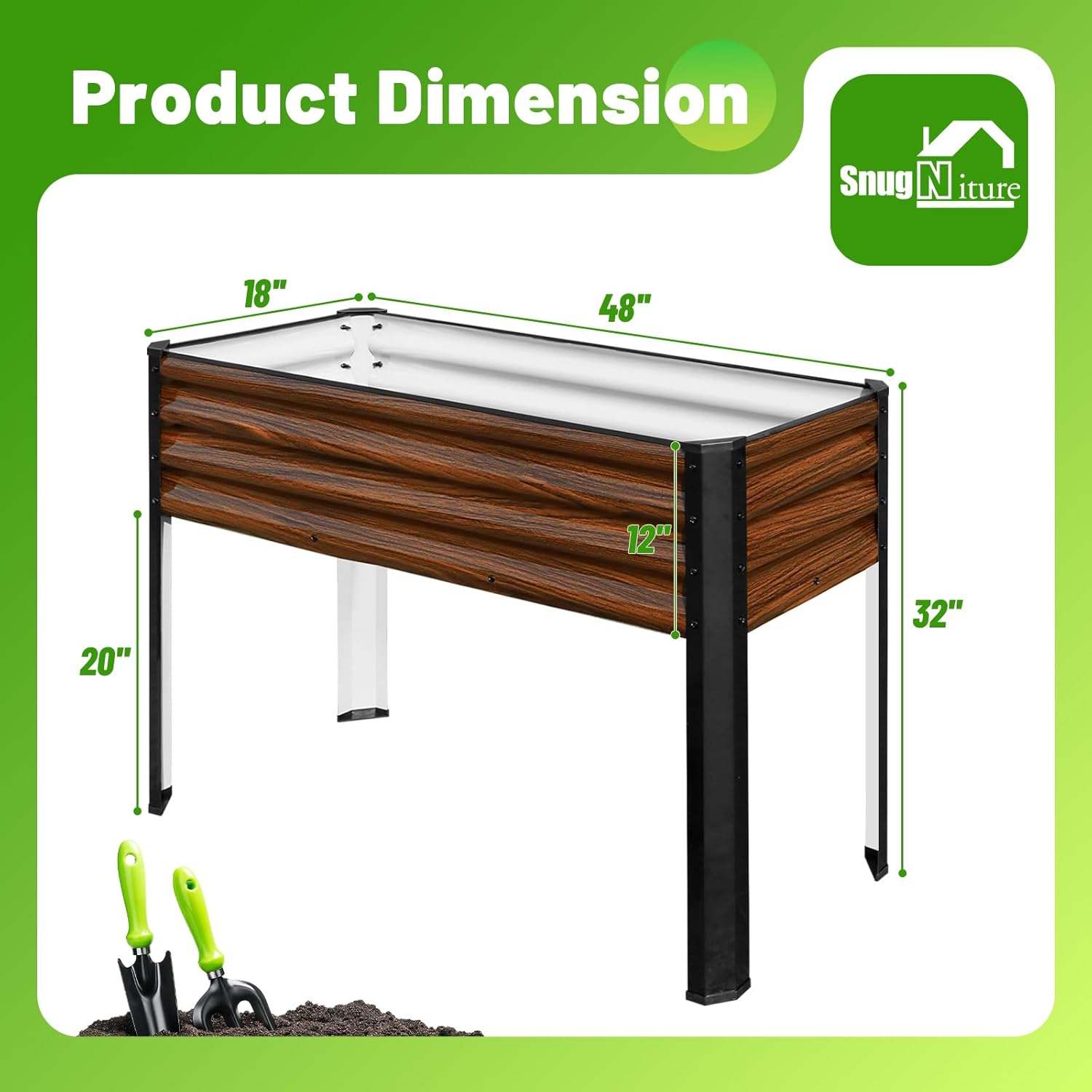 SnugNiture Raised Garden Bed with Legs, 2PCS 48×18×32in, 3 Pcs 2x2x1ft Oval Metal Garden Bed