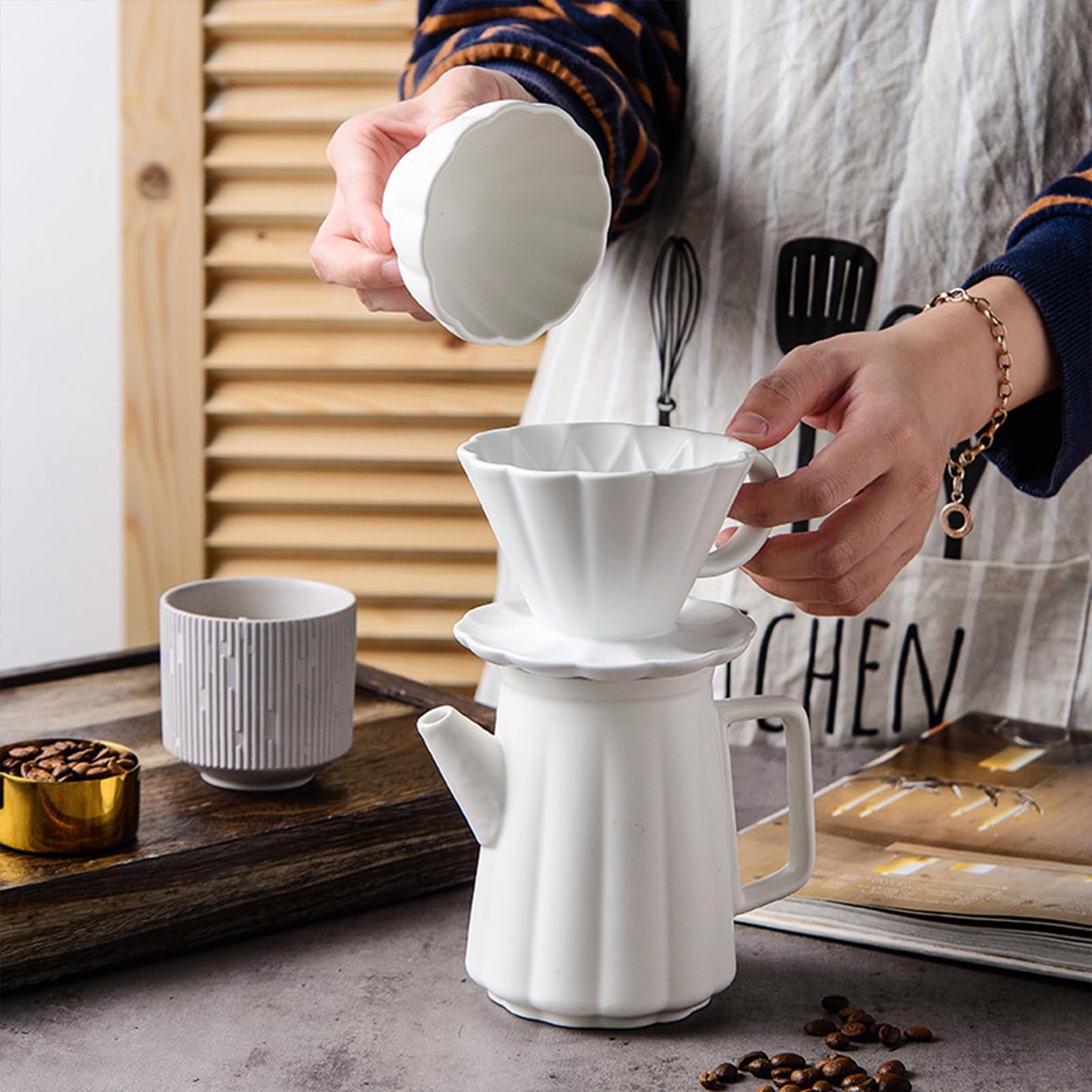 Filtro de café reutilizable de 500 ml, con mini taza de café, para verter sobre con taza de cerámica, filtro de café de porcelana con taza, jarra de café con filtro, regalo para papá mamá