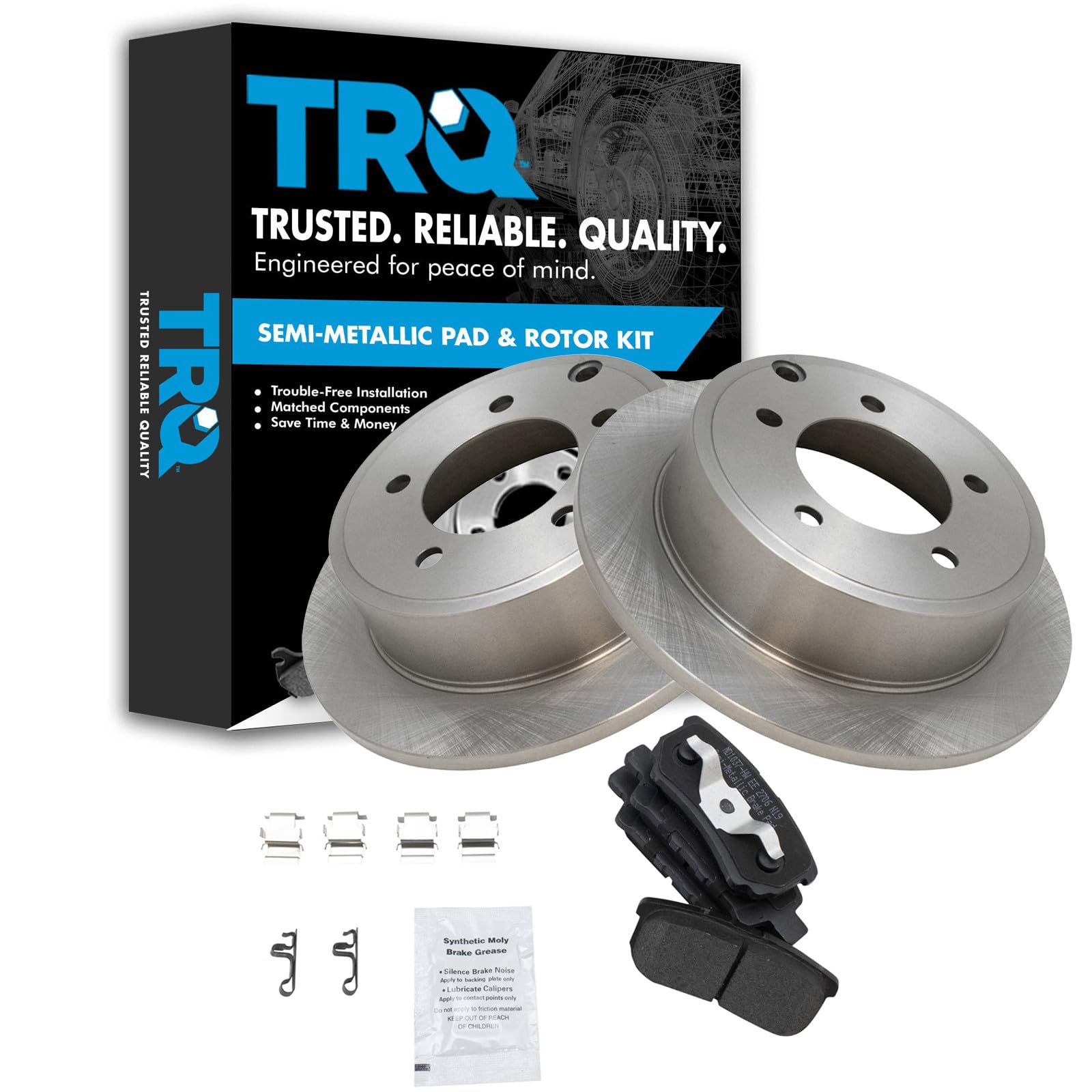 TRQ Rear Brake Pad and Rotor Set Semi Metallic Solid