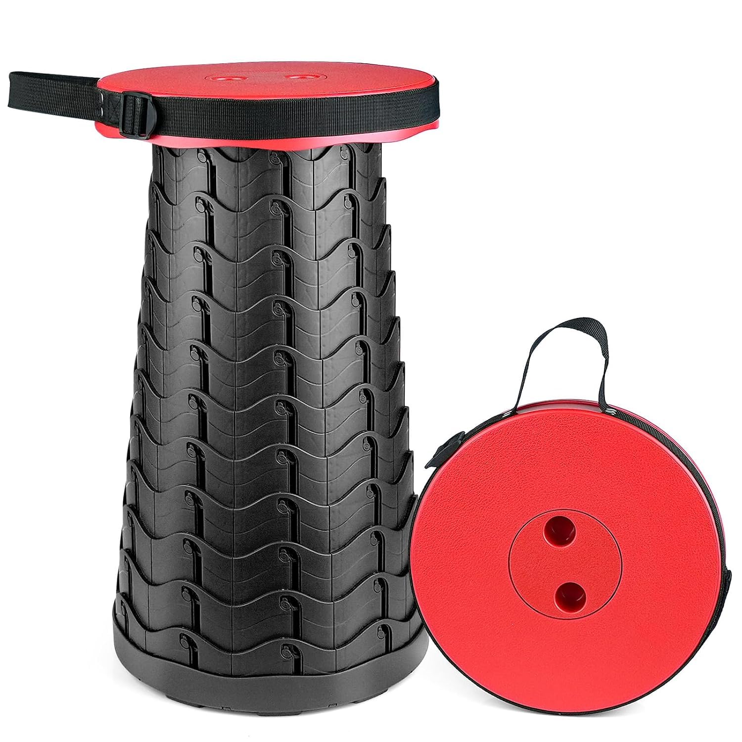 Heylark Portable Telescoping Stool, 2nd Gen Retractable Stool for Camping Garden Fishing Hiking Travel BBQ, Adjustable Plastic Stools Max Load 397lbs (Red)-image-33