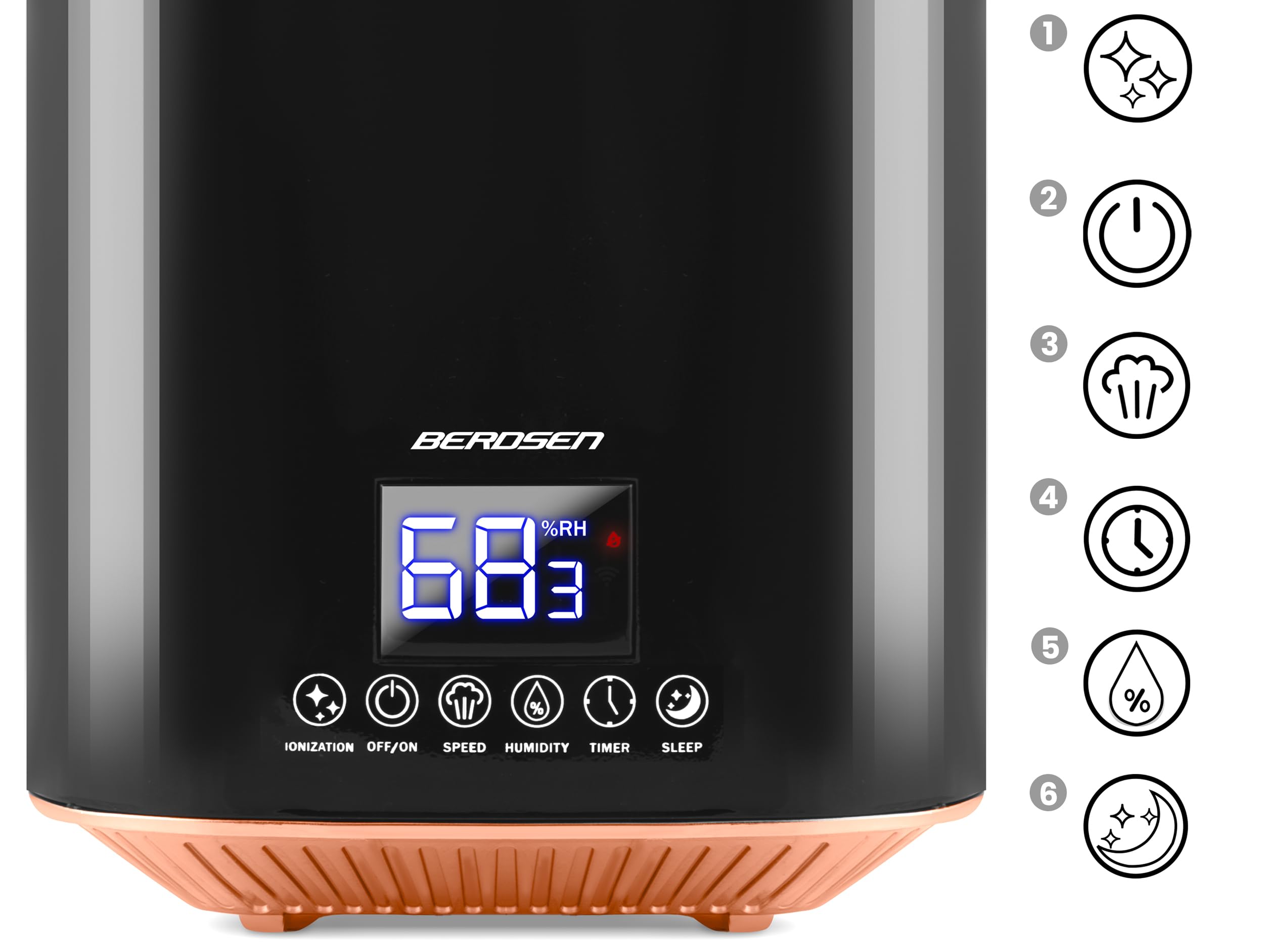 Berdsen - Umidificatore ad ultrasuoni - con ionizzatore e diffusore di aromi - Pannello di controllo LED - Spegnimento automatico, nebbia fredda - Serbatoio dell'acqua 2,6 L - Silenzioso - per camera