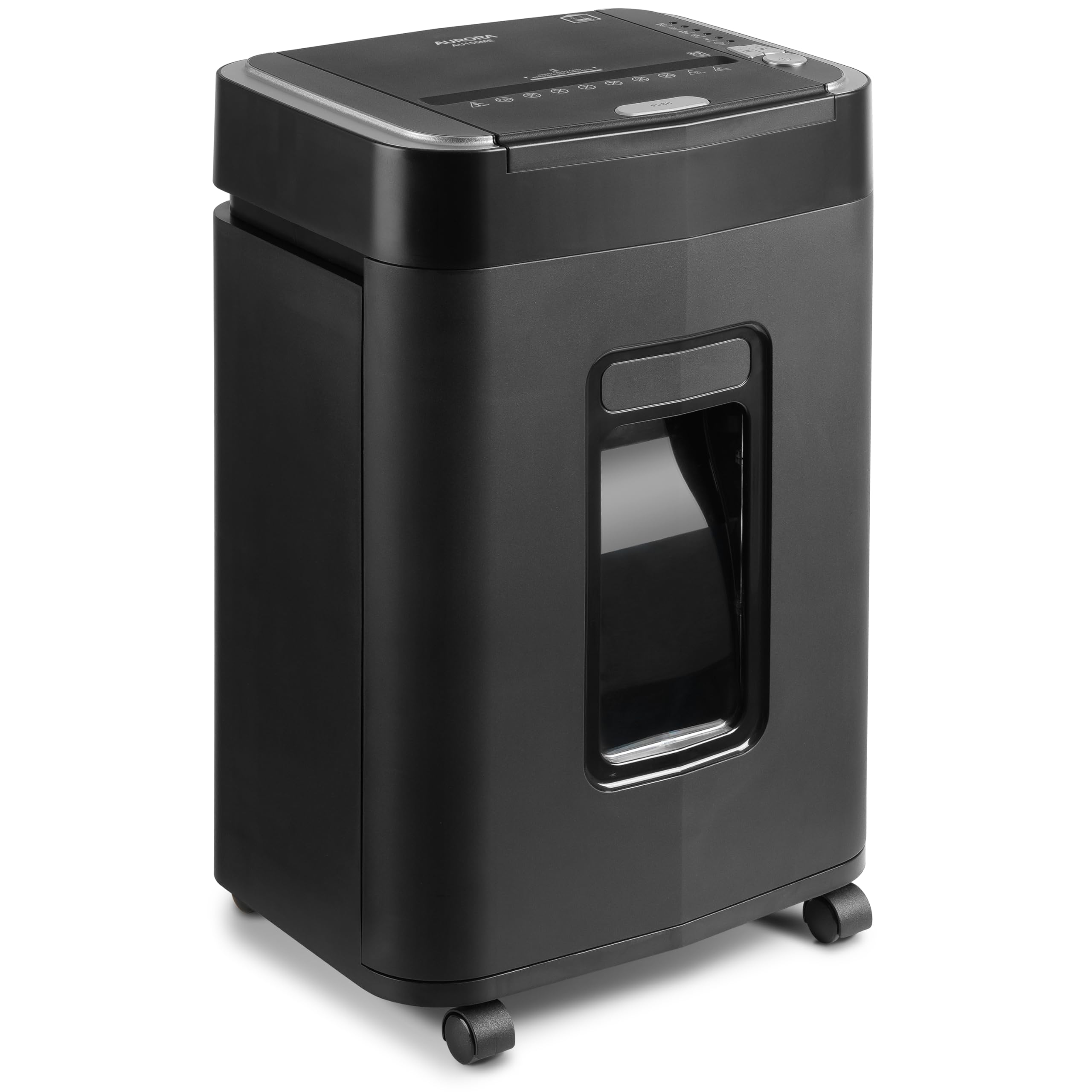 Aurora Trituradora de Papel microcortado y Tarjetas de crédito de Grado Comercial de 150 Hojas de alimentación automática con Cesta extraíble de 6.3 galones/Tiempo de Funcionamiento Continuo de 60