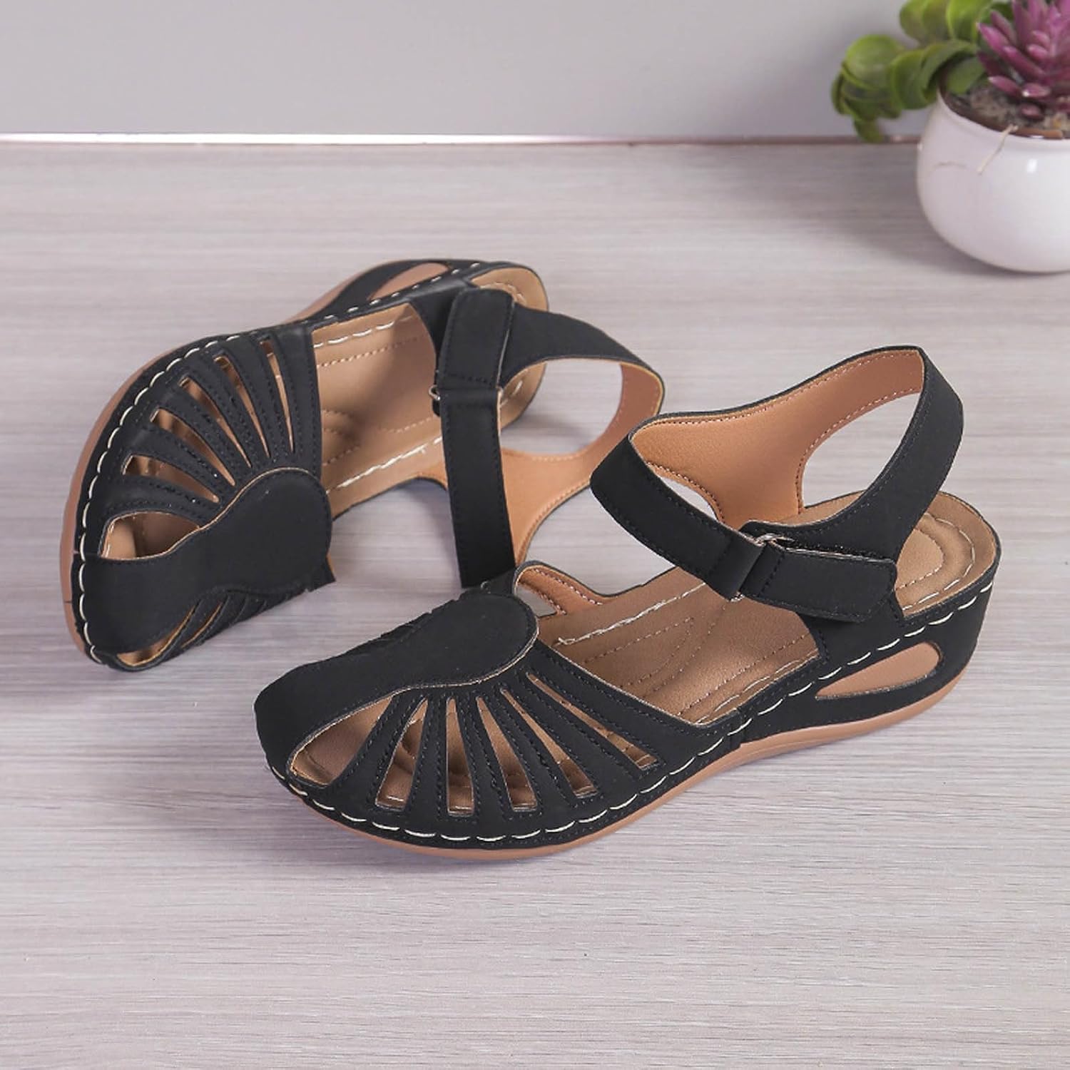 Closed Toe Sandals Women 2026 Comfortable Ankle Strap Fisherman Sandals with Arch Support Flat Platform Orthopedic Sandal Wide Width Dressy Summer Leather Hollow Out Breathable Casual Walking Shoes - Image 7