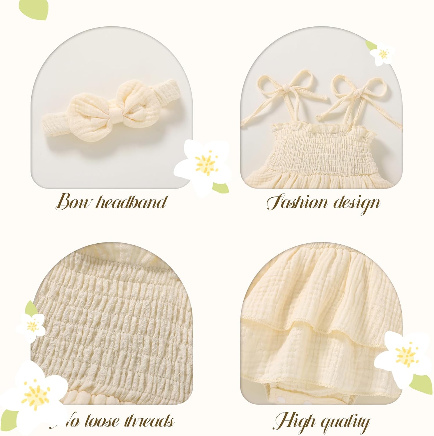 YOUNGER TREE Baby Girl Clothes Infant Summer Romper Dress Sleeveless Bodysuit Jumpsuit with Headband Toddler Outfits - Image 4