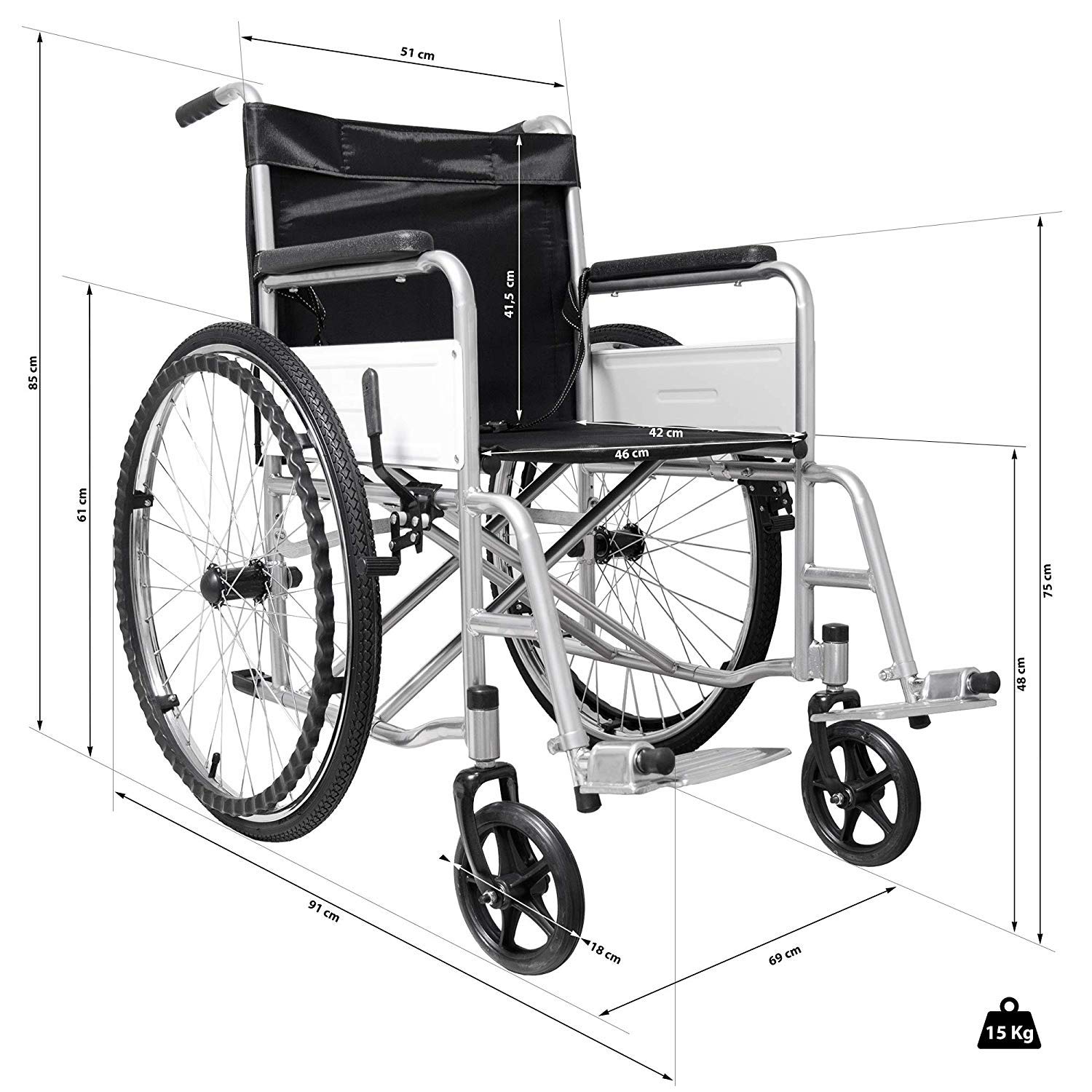 Sedia a Rotelle Pieghevole Leggera ad Autospinta Carrozzina per Disabili ed Anziani con Braccioli e Poggiapiedi Estraibili Cintura di Sicurezza 85 x 69 x 91 cm Nero