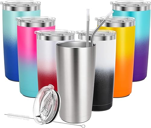 THILY Vaso de acero inoxidable con aislamiento al vacío de 20 onzas, taza de café de viaje con tapas deslizantes y pajilla, taza duradera con