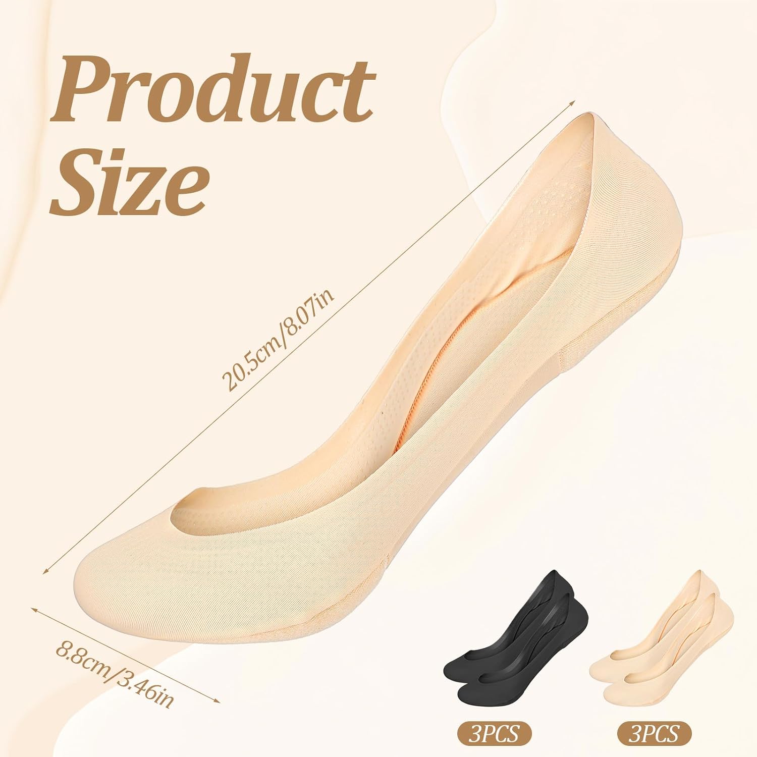 6 Pairs No Show Socks Women's With Sponge, Nylon Non Slip Low Cut Invisible Liner Footies, Thin Invisible Socks For Flats