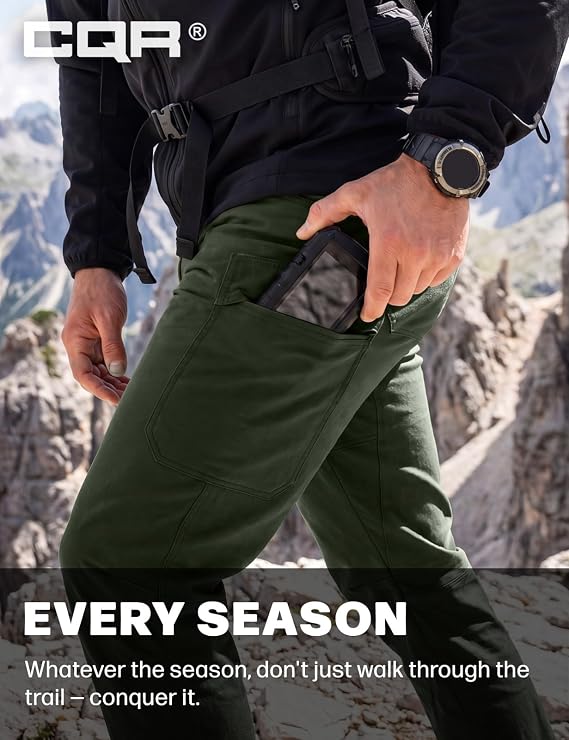 CQR Men's Active Flex Tactical Pants, Water Resistant Lightweight Stretch Cargo Work Hiking Pants