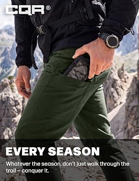 CQR Men's Active Flex Tactical Pants, Water Resistant Lightweight Stretch Cargo Work Hiking Pants