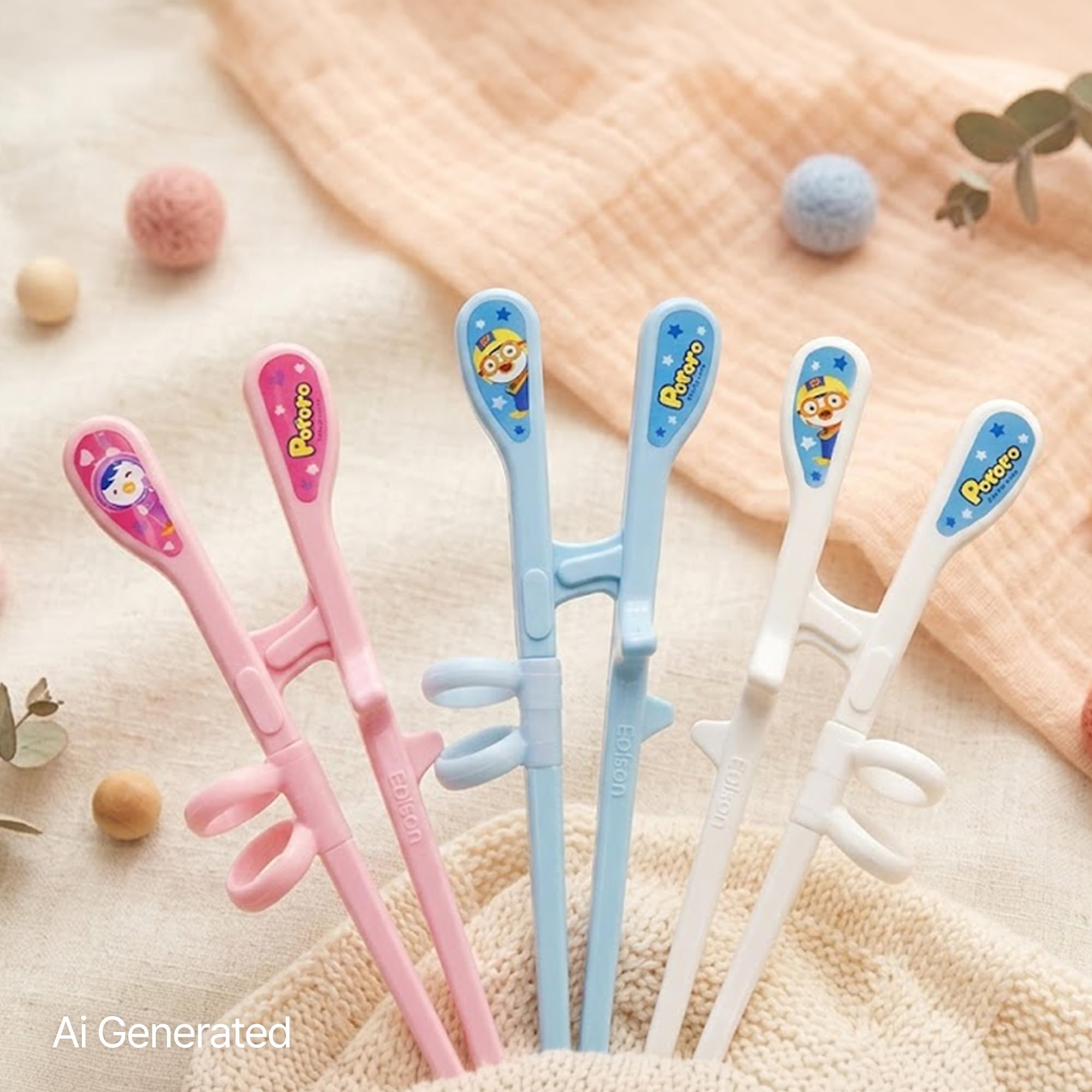 Happy rice ストラップ Pororo Edison Training Chopsticks for Right Handed 2nd Step Blue
