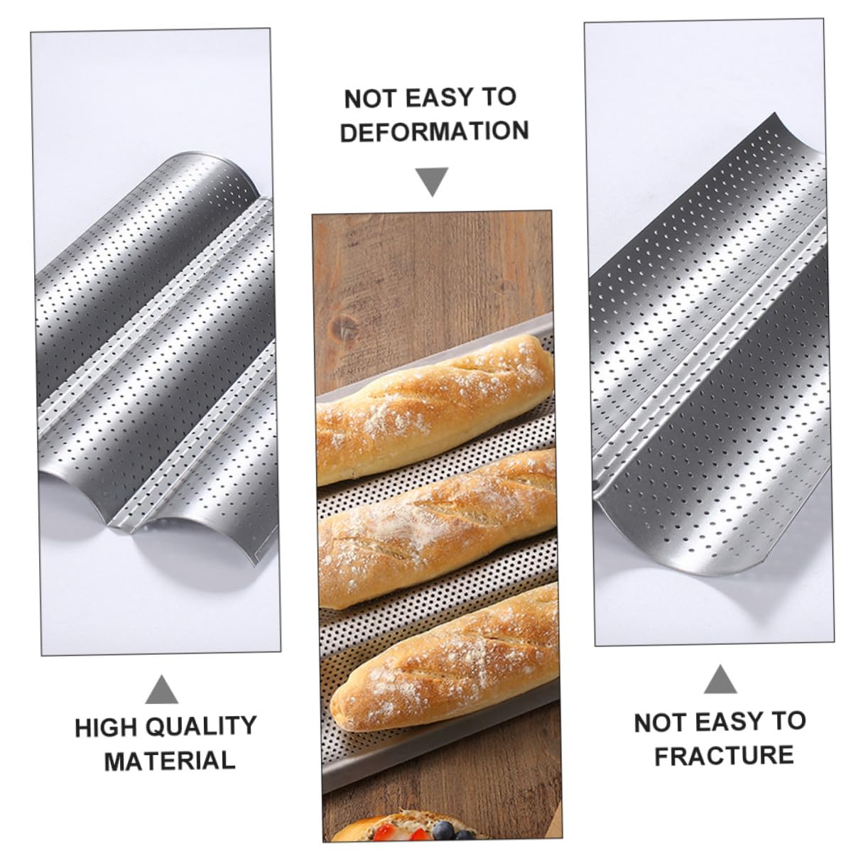TEHAUX 2 Stück Antihaft Backform Wellen Backblech aus Edelstahl für Baguette Brotform Perforiert Eignet Sich für Dessert und Bäckerladen