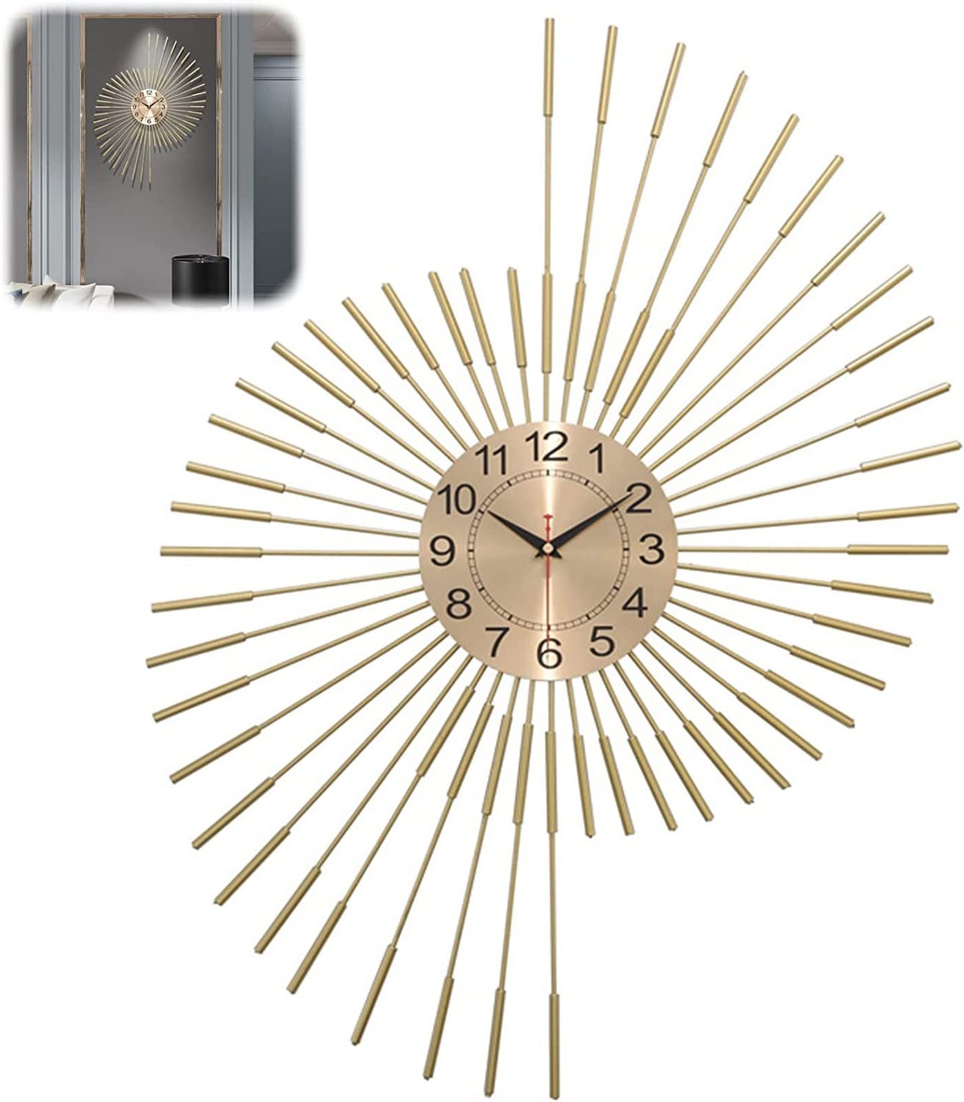 SaryEdge Wall Clock Art Simple Wall Clock 60 * 75Cm Large Wall Clock, Metal Decor Clocks, Large Living Room Wall Watches Silent Non Ticking Modern Quartz Clock,Gold Wall Decor Clo,