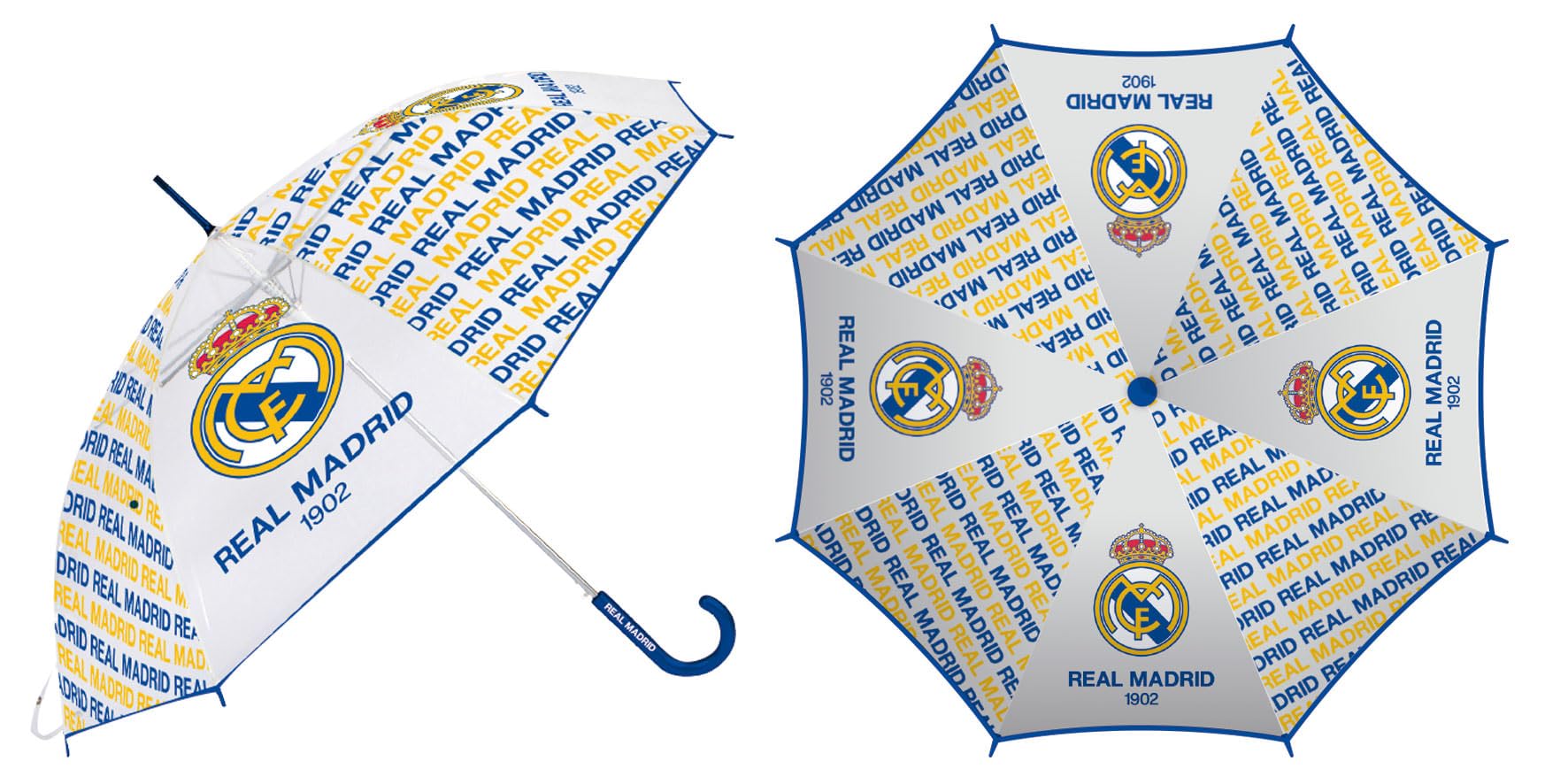 ARDITEX Paragüas Real Madrid Niño 82 cm Apertura Manual 8 Paneles Eva Transparente
