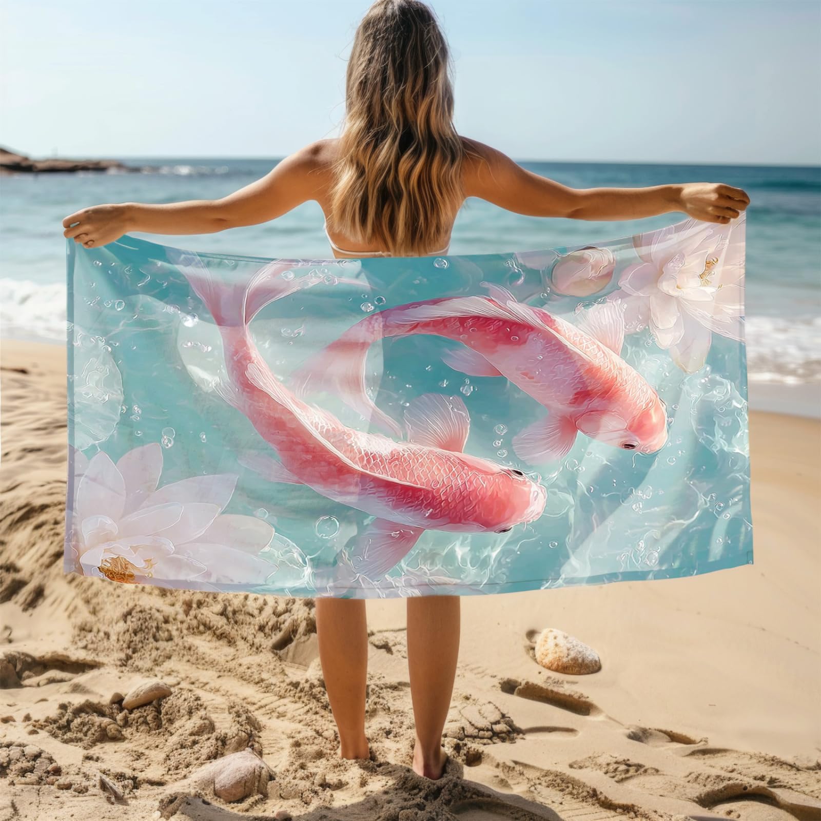 Générique Serviette Microfibre Plage Poisson Rose
