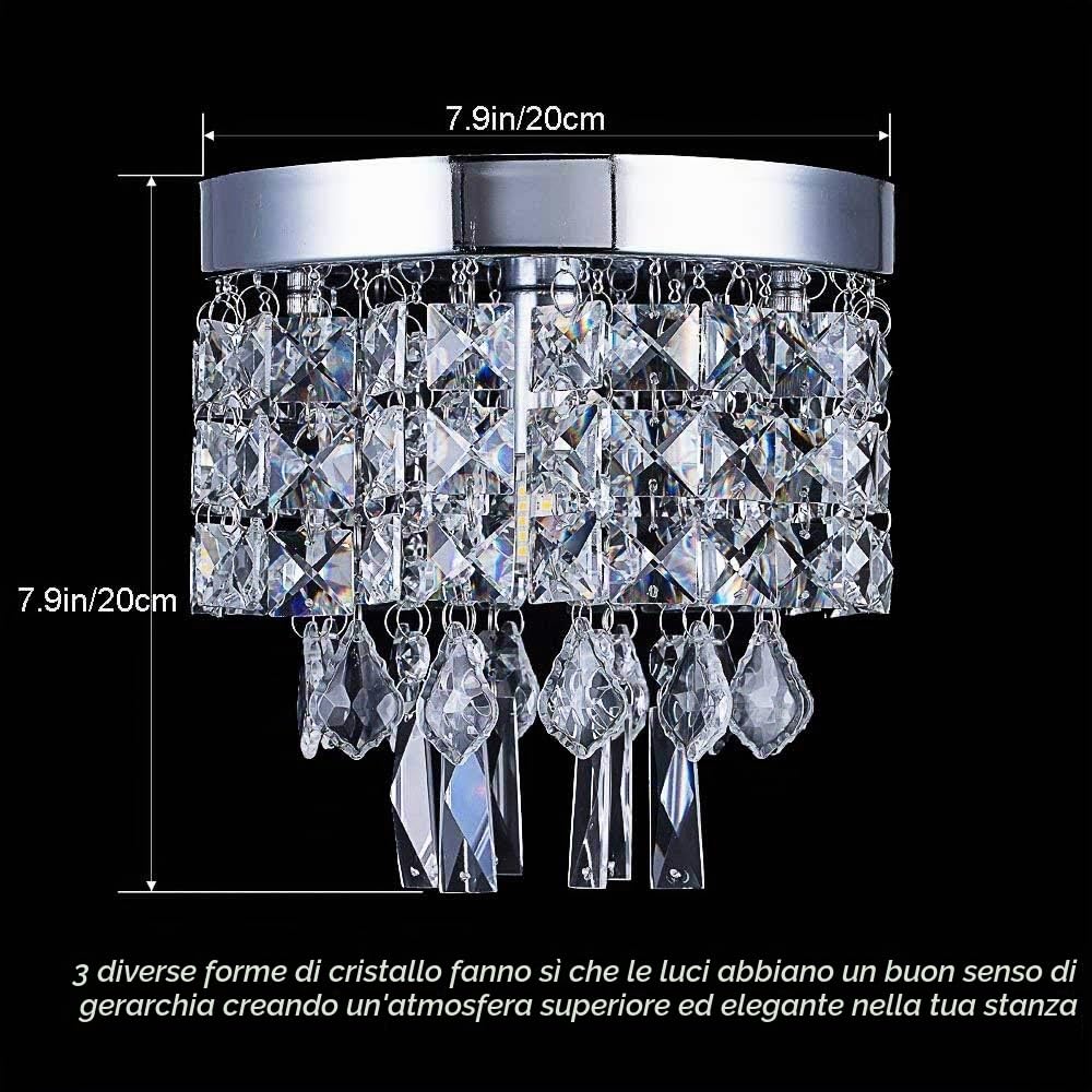 Plafoniera Cristallo,Moderno Soffitto Luci Soggiorno,Luce del Pendente Lampadario Illuminazione-Ø20cm