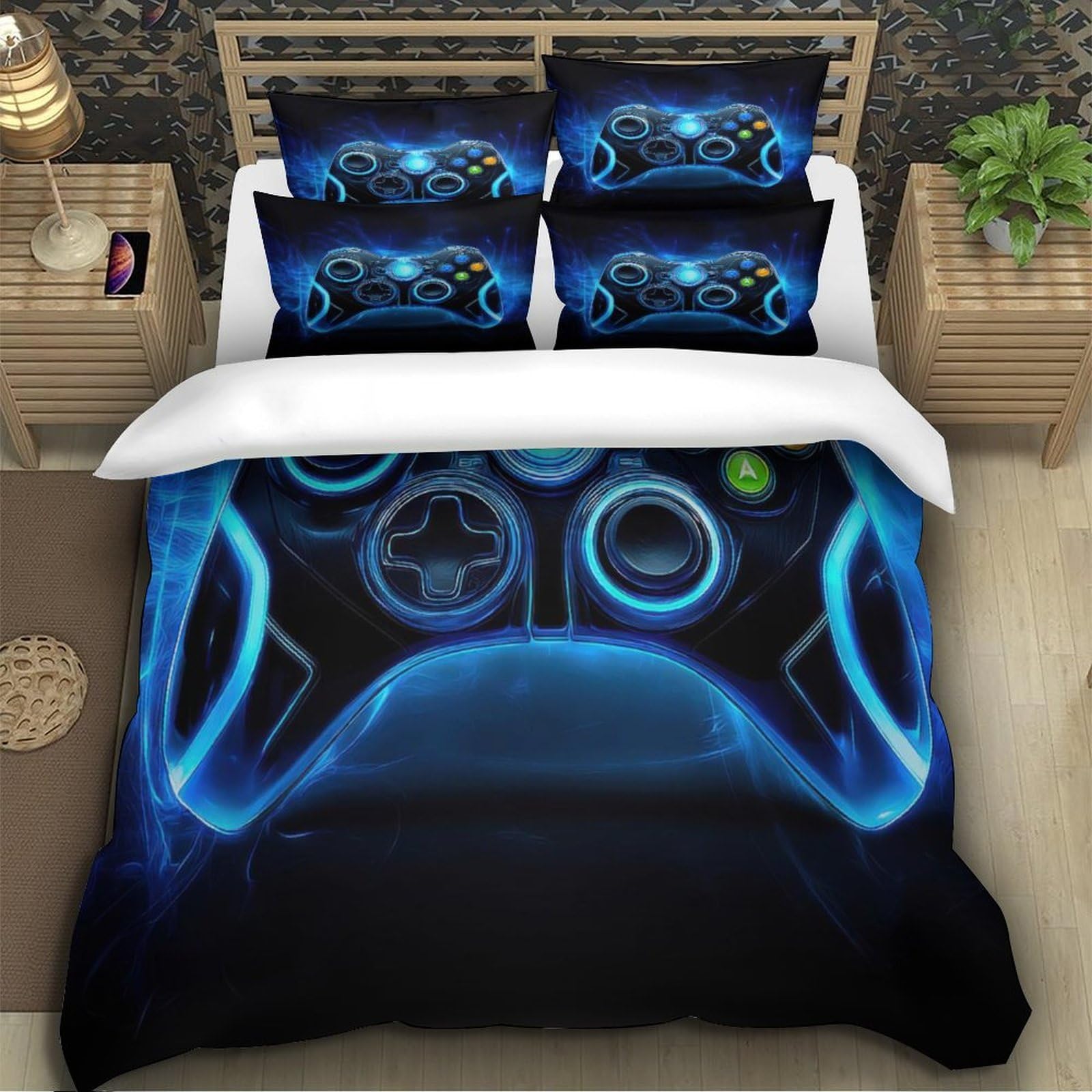 Funda Nórdica Microfibra 3D Impresión Mando Gaming, Decoración Dormitorio Juego de Cama Gamer, Suave Transpirable para Adultos y Adolescentes Super King（260x220cm）