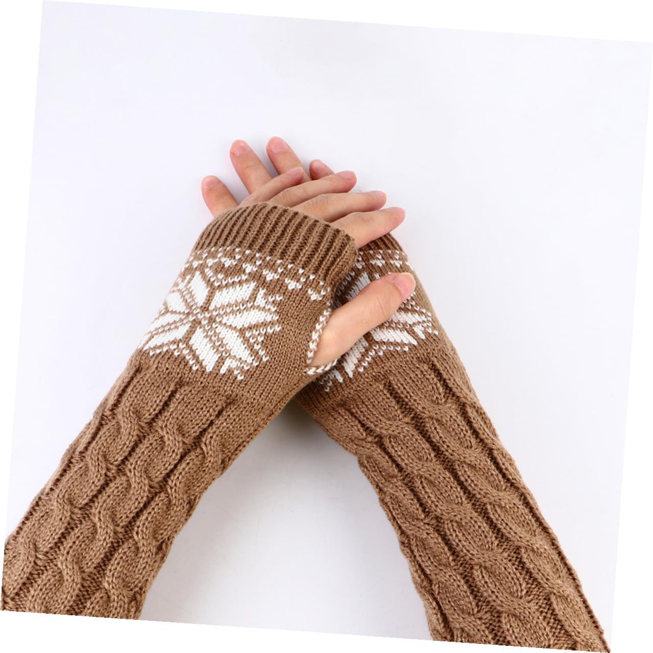 BESPORTBLE 2 Pairs Women’s Christmas Jacquard Long Winter Arm Warmers, Fingerless Warm Arm Covers with Snowflake Pattern, Black One Size for Outdoor and Cold Weather