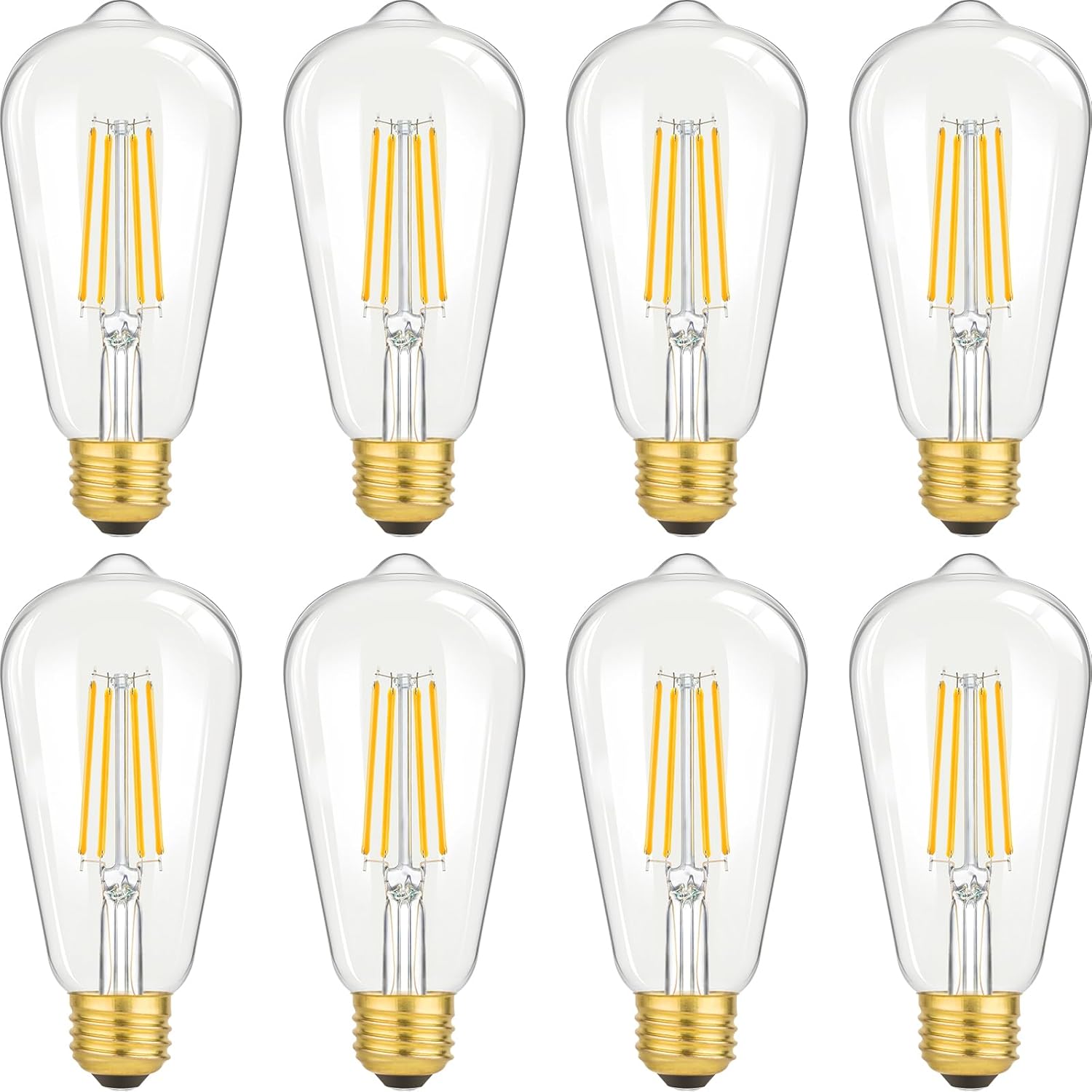 Brightever Vintage ST64 LED Edison Bulbs 8W 100W Equivalent, 1400LM E26 2700K Warm White 90+ CRI Non-Dimmable 8-Pack