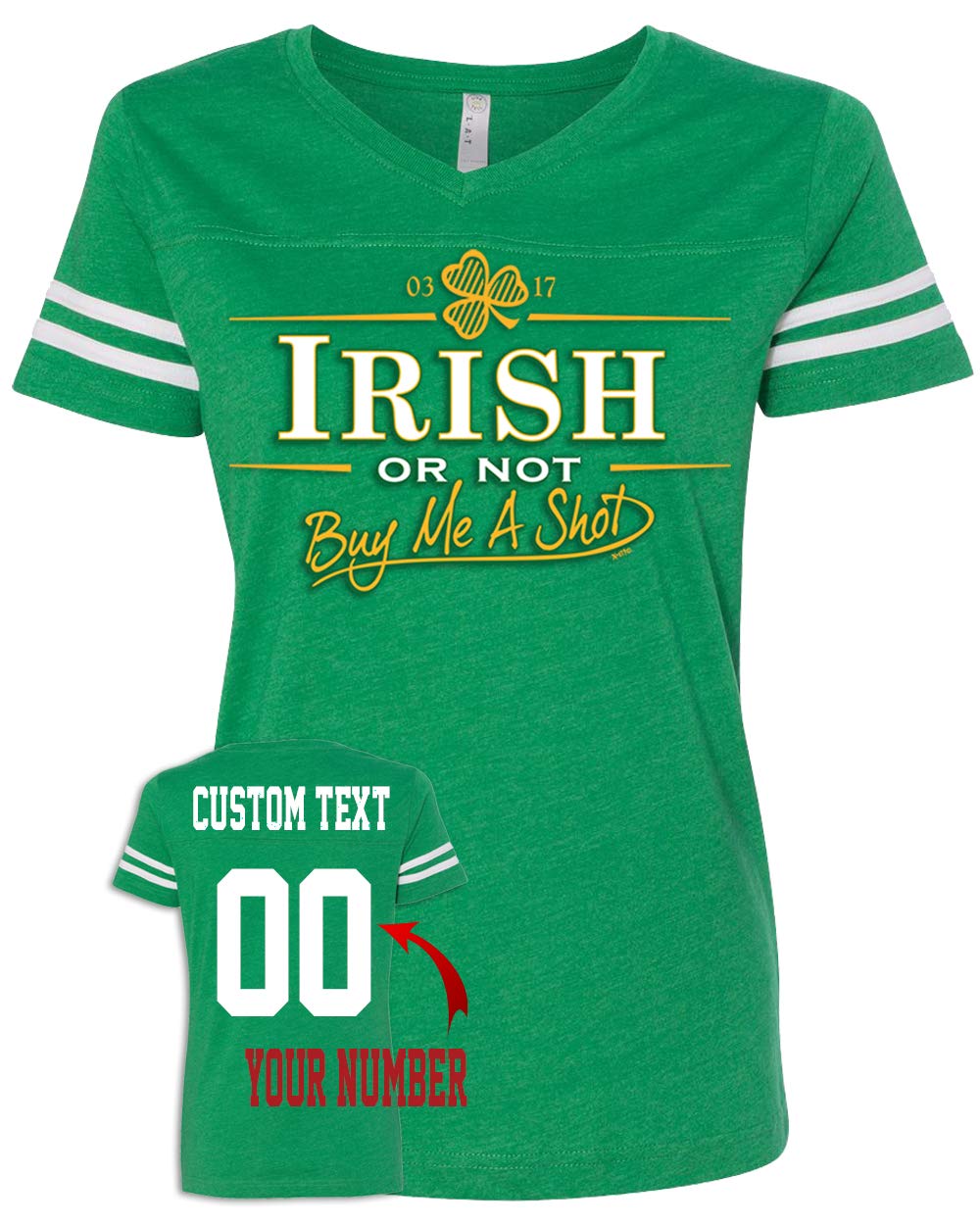 St Patrick's Day Ladies V Neck Tee Customized with Cool Designs Personalized Text Name Number St Patty Shirt
