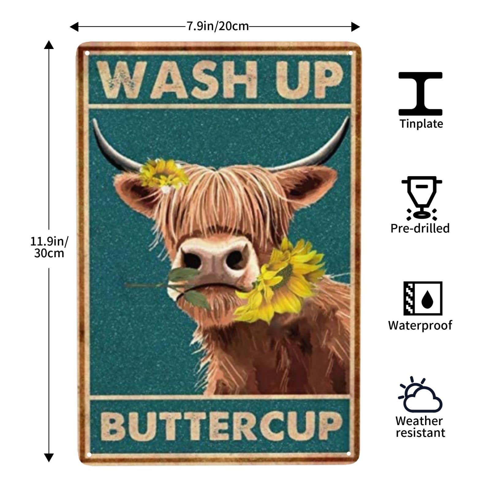 Targa In Metallo Retrò Con Scrta Wash Up Buttercup, Divertente