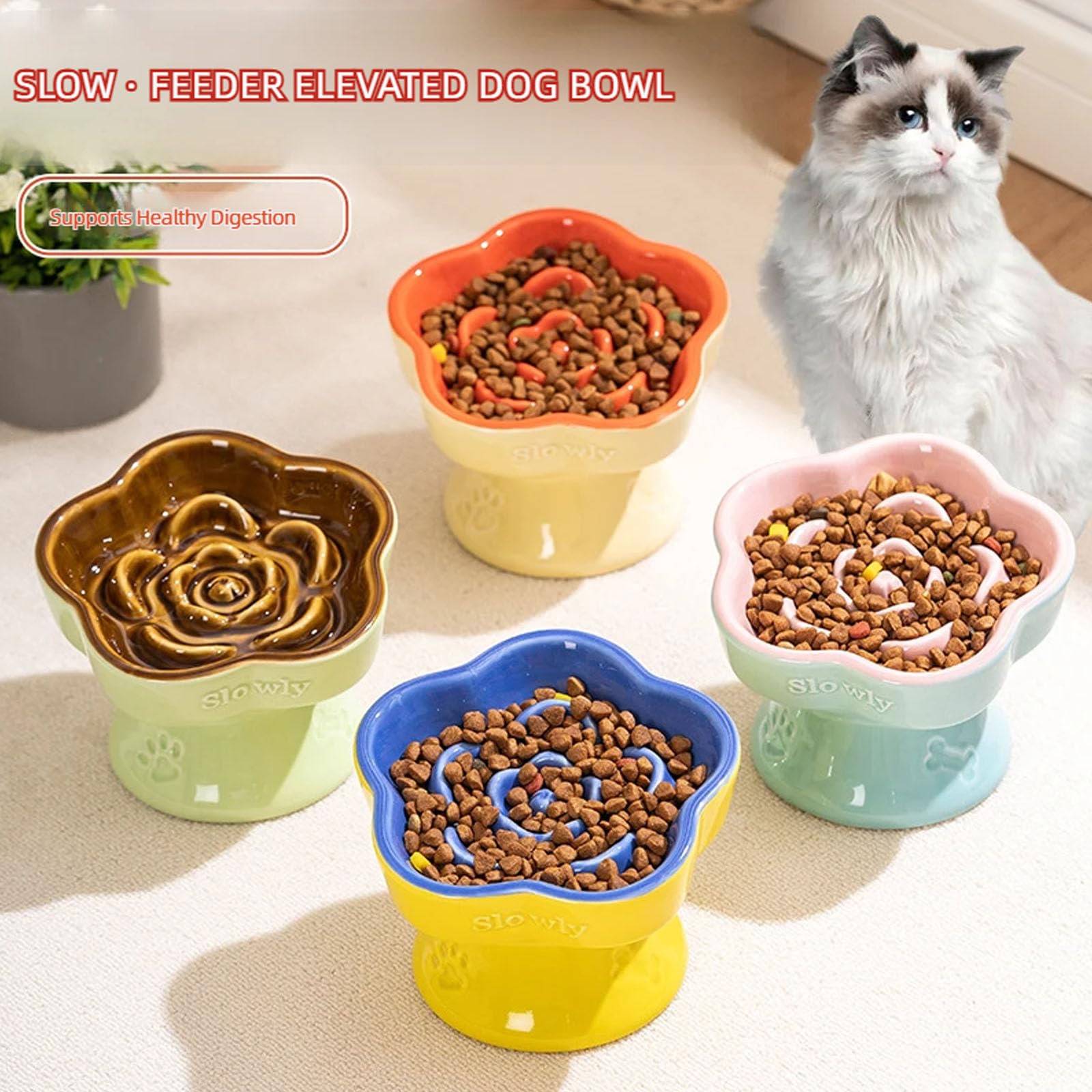 Ciotola per animali domestici rialzata in ceramica Mangiatoia rialzata per cani gatti Velocità alimentazione rallentata per sollievo dal collo ' animale domestico Alimentazione sana Ciotola