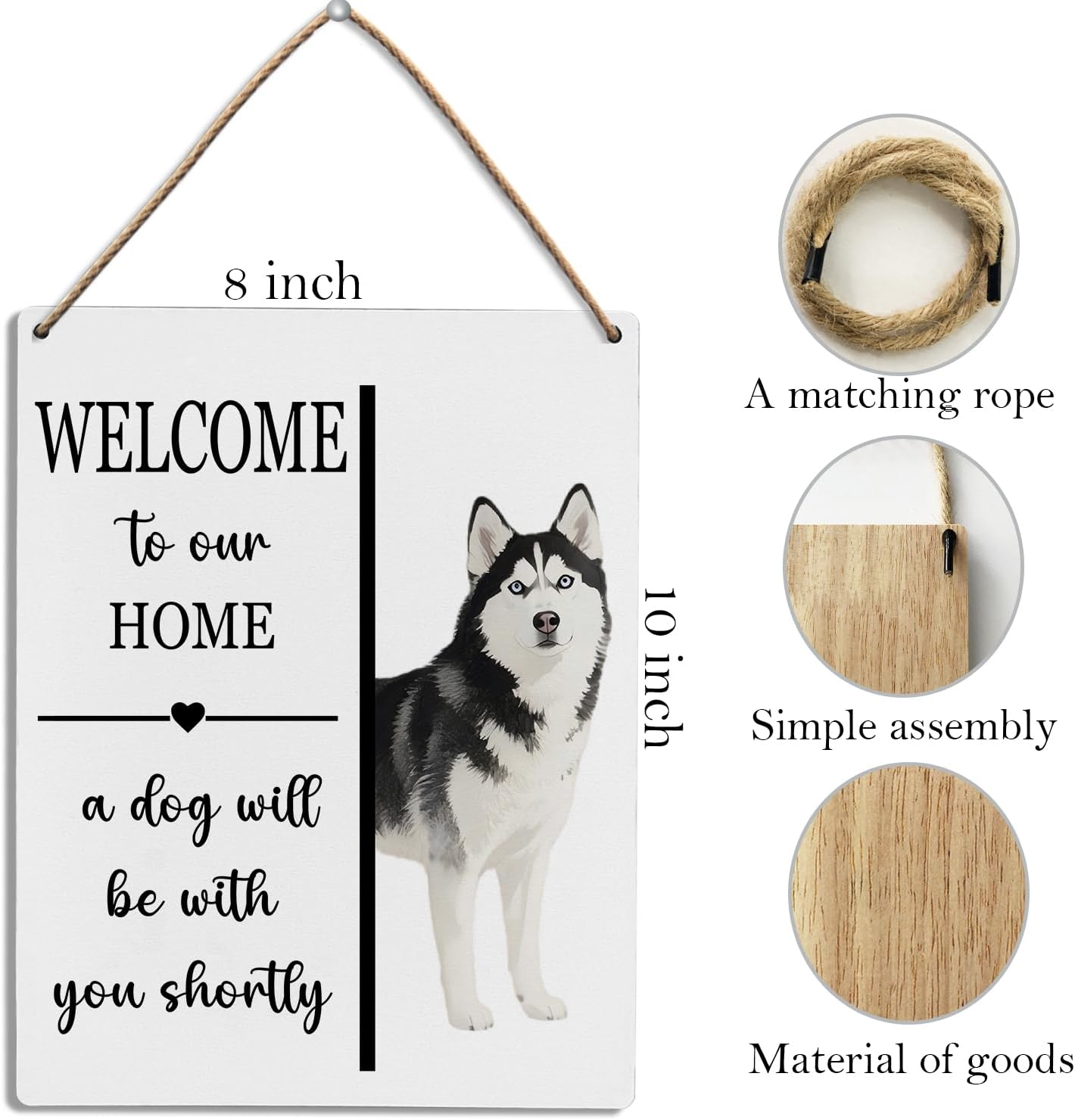 UYIKG Funny Dog Wall Decor Sign for Siberian Husky Lover Mom Dad,Welcome To Our Home a Dog Will Be With You Shortly Wood Hanging Sign for Home Front Door Living Room,8x10 inches HomeDog