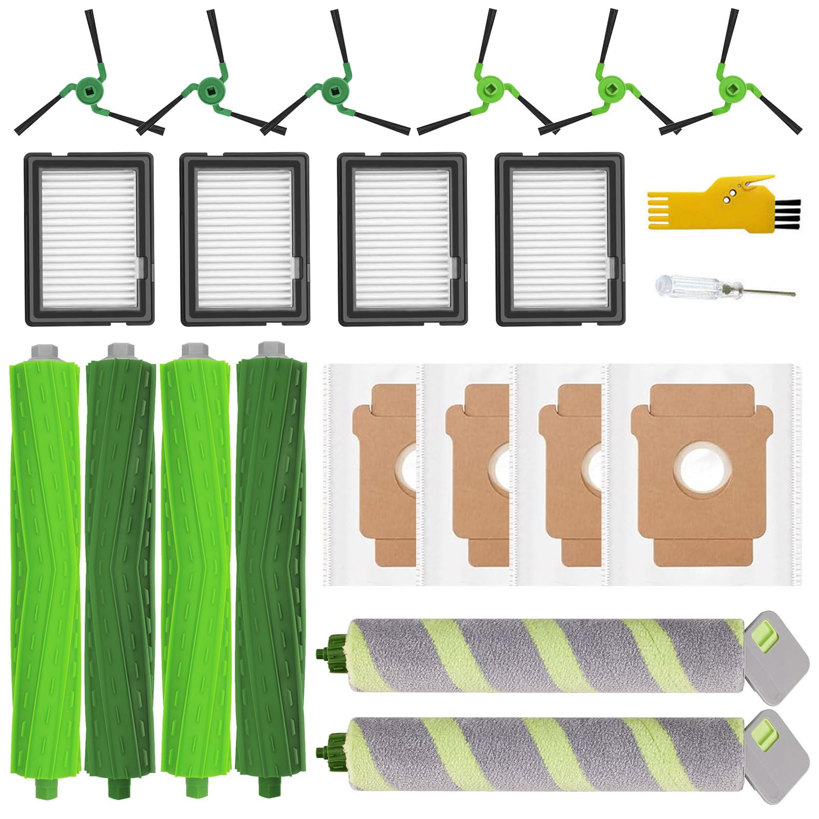 Ricambi per robot aspirapolvere iRobot Roomba Max 705 Combo/706 Combo Accessori 22 pezzi 2 set di spazzole a rullo, 4 filtri, 6 spazzole laterali, 2 mop a rullo, 4 sacchetti
