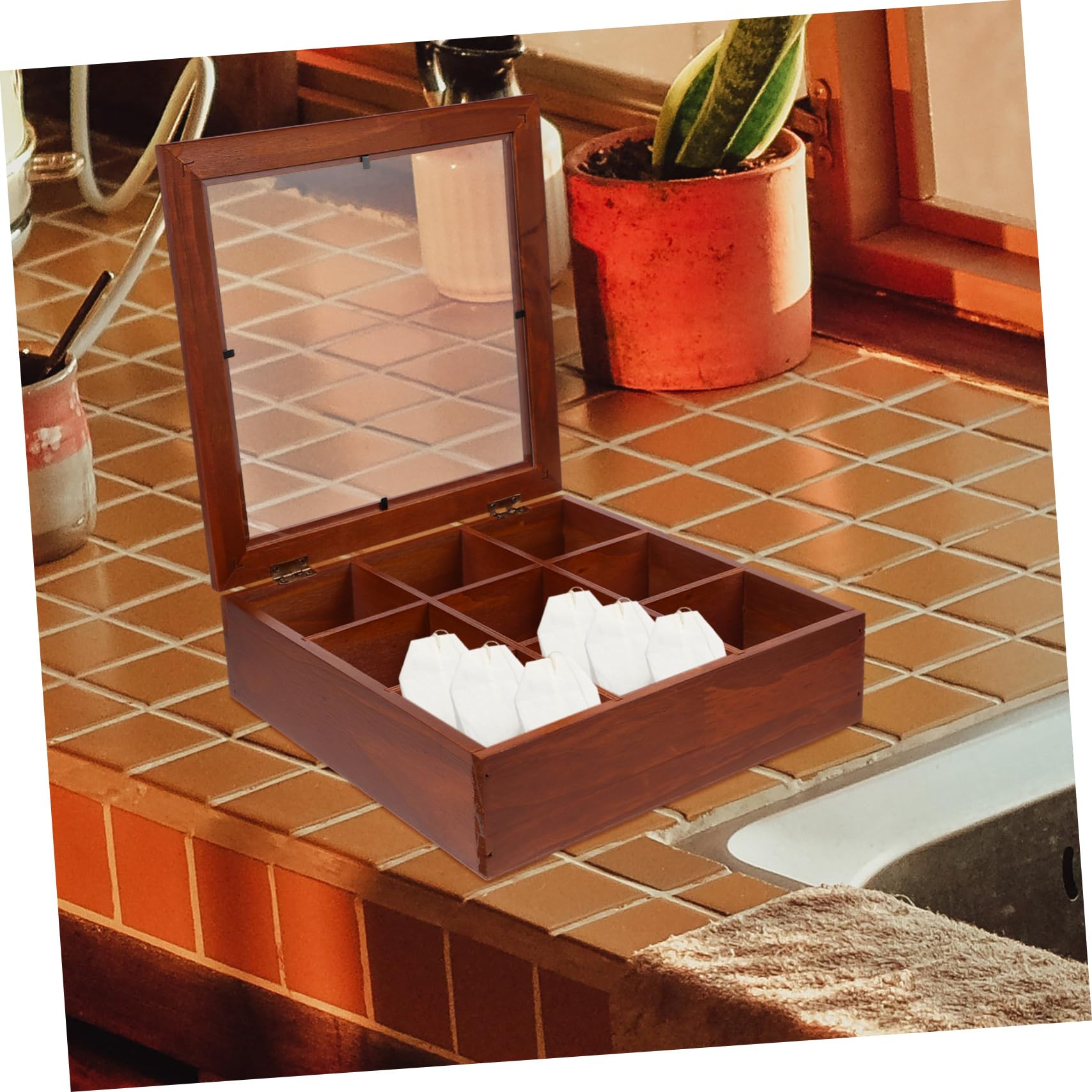 GLEAVI Holzfach Teebeutel Organizer Box Für Teebeutel Kaffeestation Aufbewahrungsbox Mit Mehreren Fächern Kompakt Und Leicht