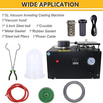 2L Vacuum Investing Casting Machine 1/2 HP, Jewelry Lost Wax Cast Combination Vacuum Investing Casting Investment Machine for Jewelry Makers, with Workbench & Vacuum Hood