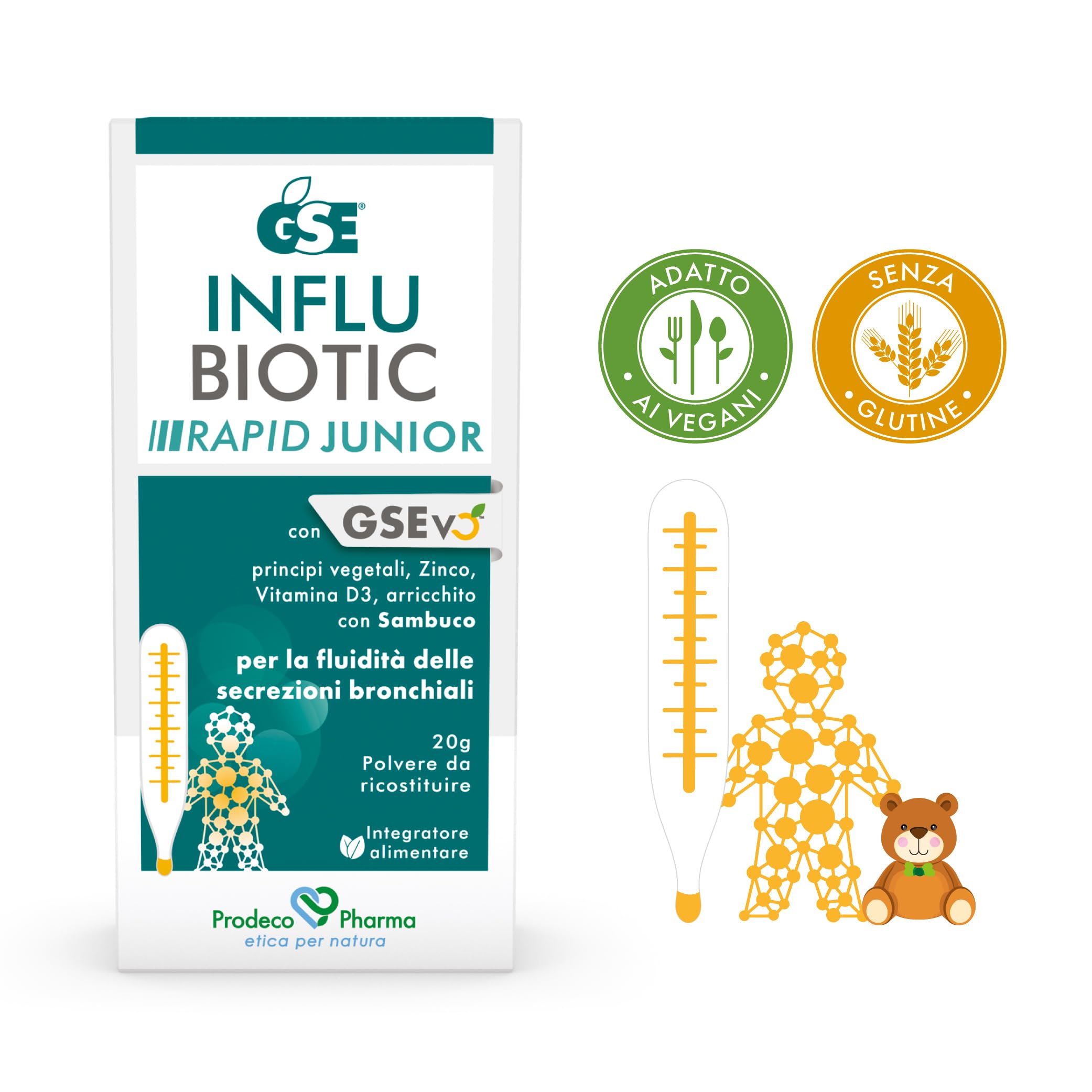 Prodeco Pharma GSE Influbiotic Rapid Junior 20 g Polvere da Ricostruire Integratore Alimentare Senza Glutine