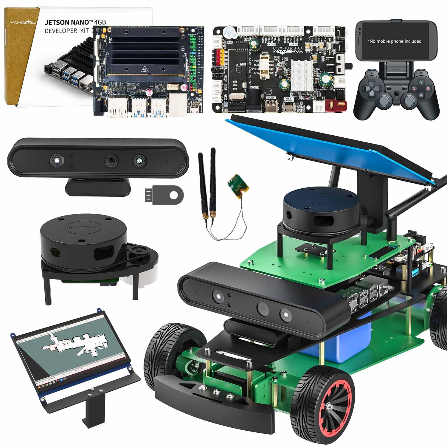 Yahboom ROS2 Python Programming Adult DIY Artificial Intelligence Learning Project Kit Robot with Jetson Nano Ackerman Samrt Car Chassis Voice Recognition（R2 Superior Ver with Nano）