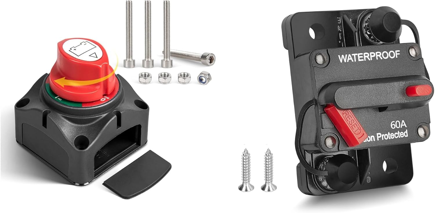 RED WOLF 60Amp Circuit Breaker + On-Off Battery Switch DC 12V-48V 275A for Automotive RV Marine Battery Kill Electronic Battery Solar System Inline Fuse with Manual Reset Switch Waterproof