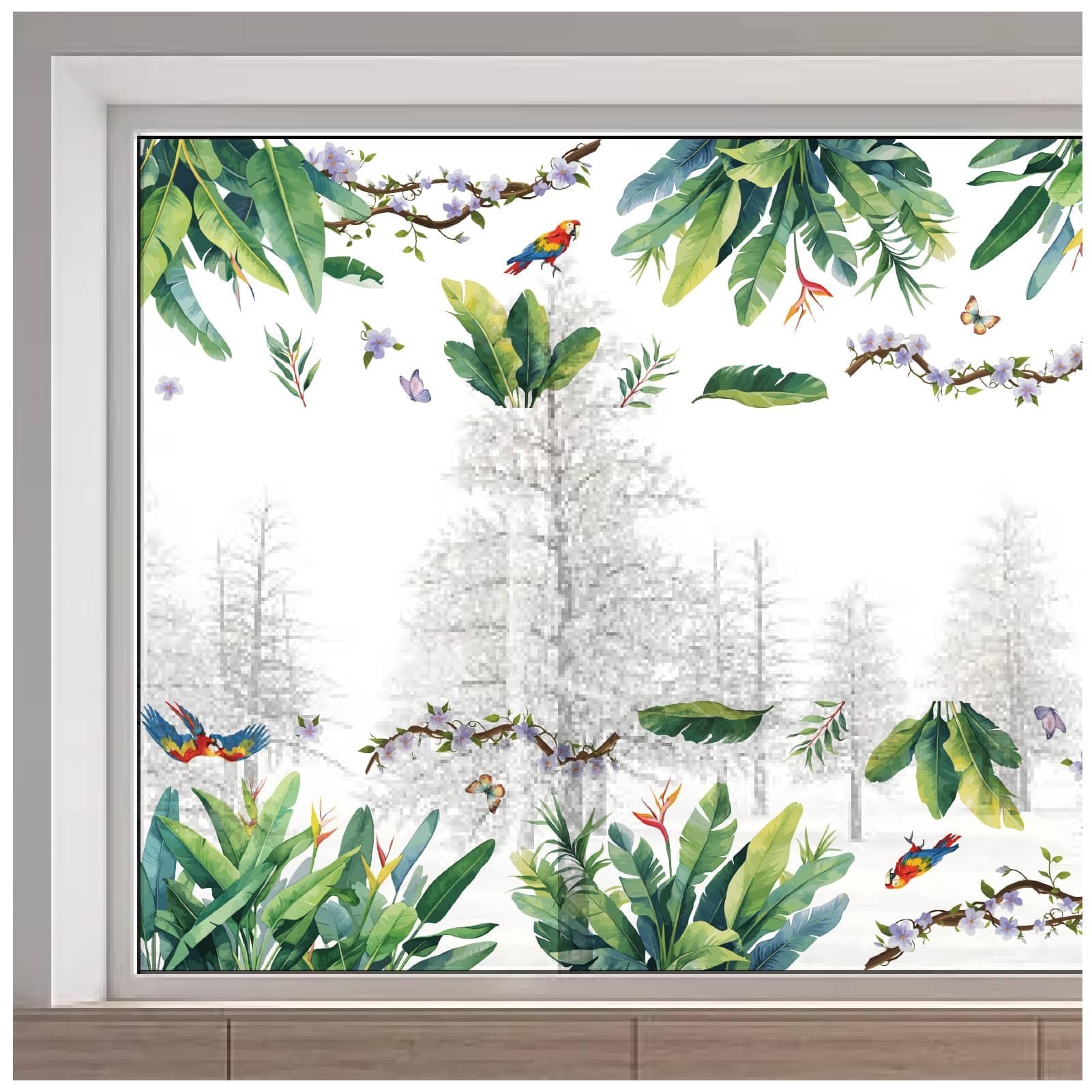 GORGECRAFT 116x30cm Large Tropical Plant Window Clings Green Leaf Window Stickers Spring Summer Leaves Flower Window Decal Removable Reusable Window Decoration for Sliding Door Glass Room Decor