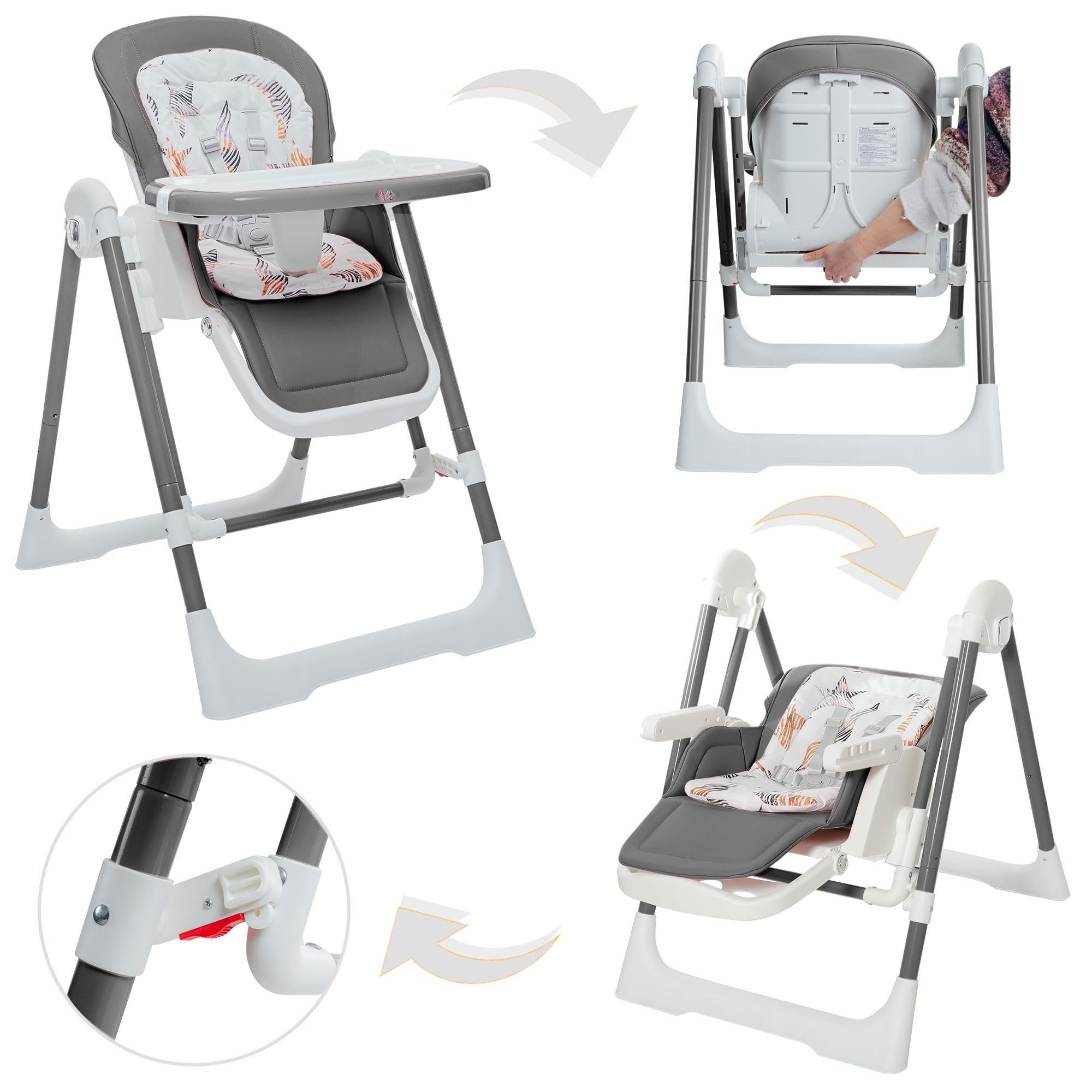Baby Vivo Trona 3 en 1 para niños, altura regulable, con reposapiés, trona para bebé, trona combinada, columpio, respaldo ajustable, bandeja extraíble, color gris
